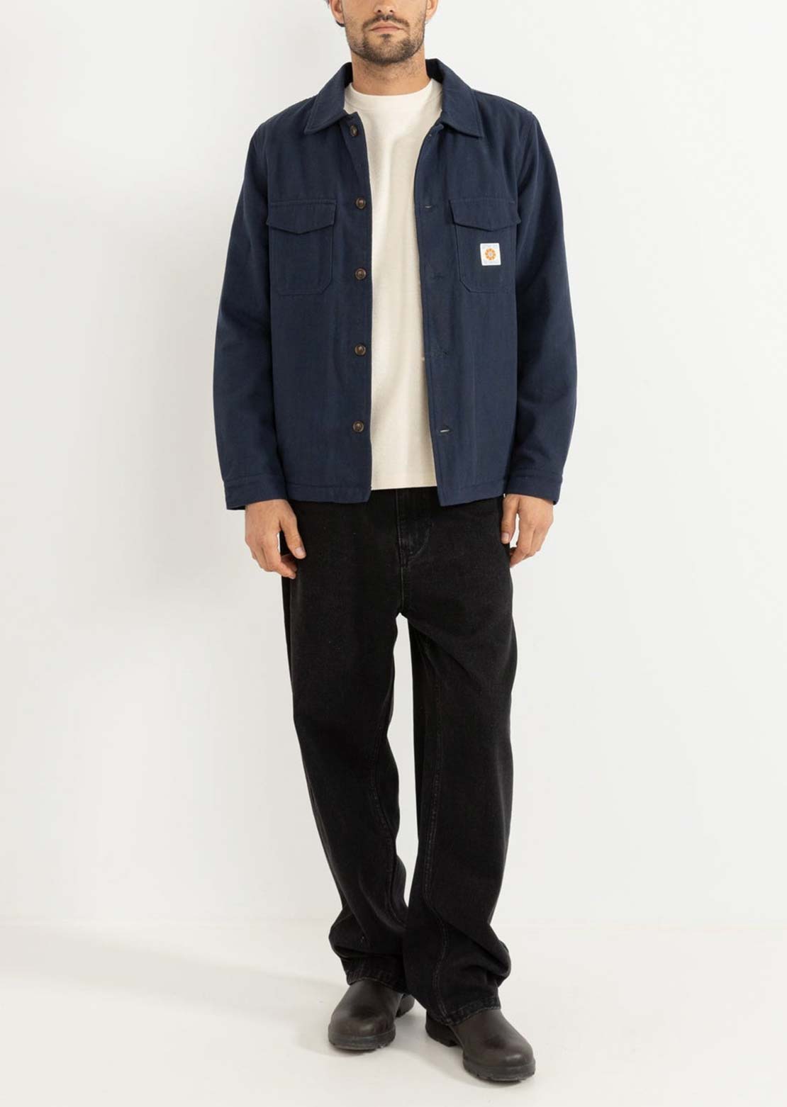 Rhythm Men's Sherpa Lined Work Button Up Shirt Navy