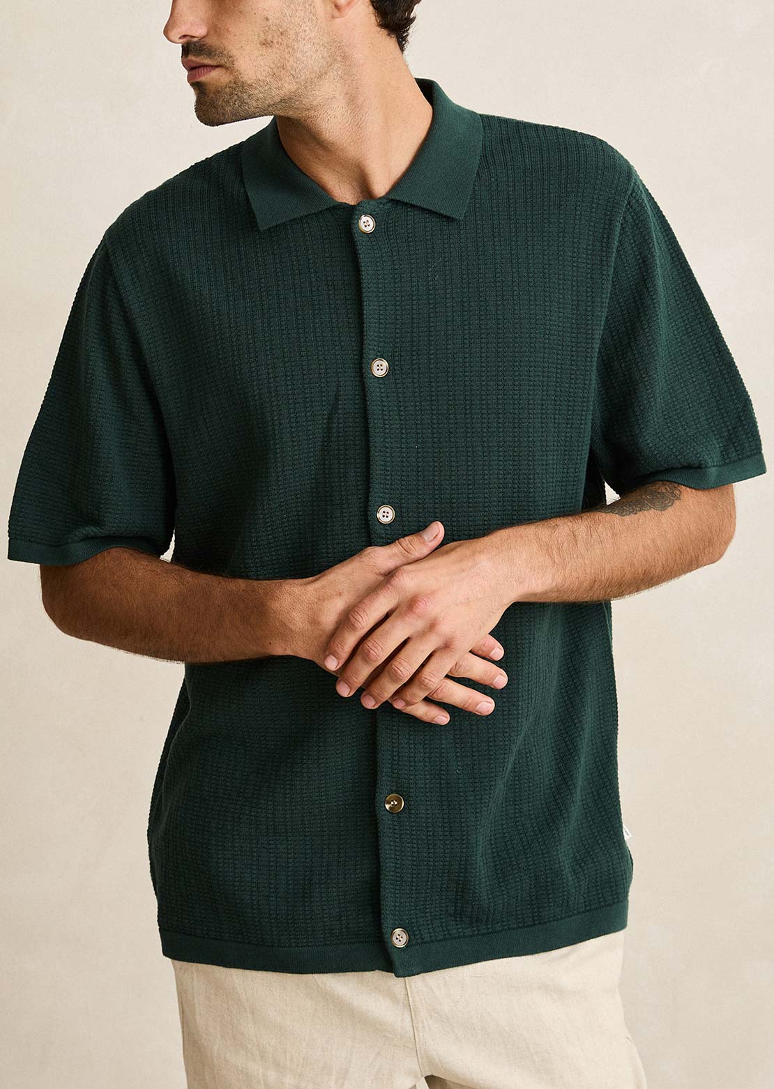 Rhythm Men's Textured Knit Button Up Shirt