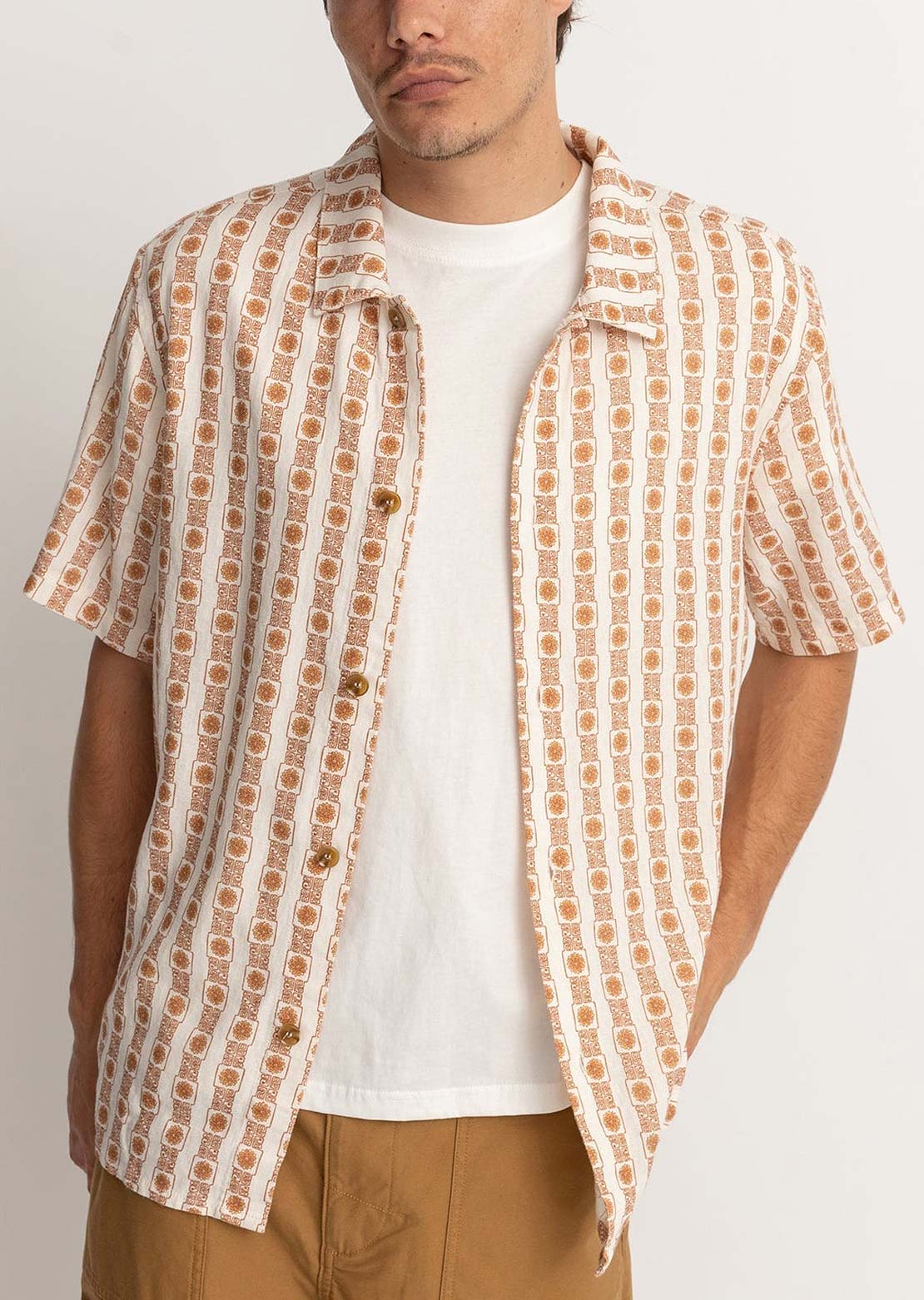 Rhythm Men's Tile Stripe Button Up Shirt Natural