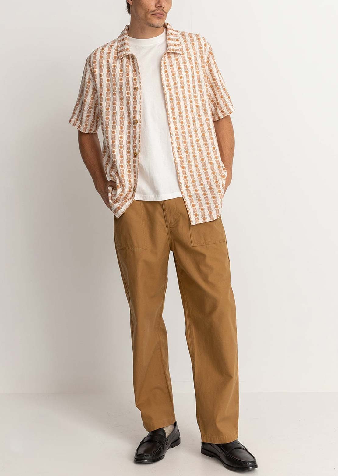 Rhythm Men's Tile Stripe Button Up Shirt Natural