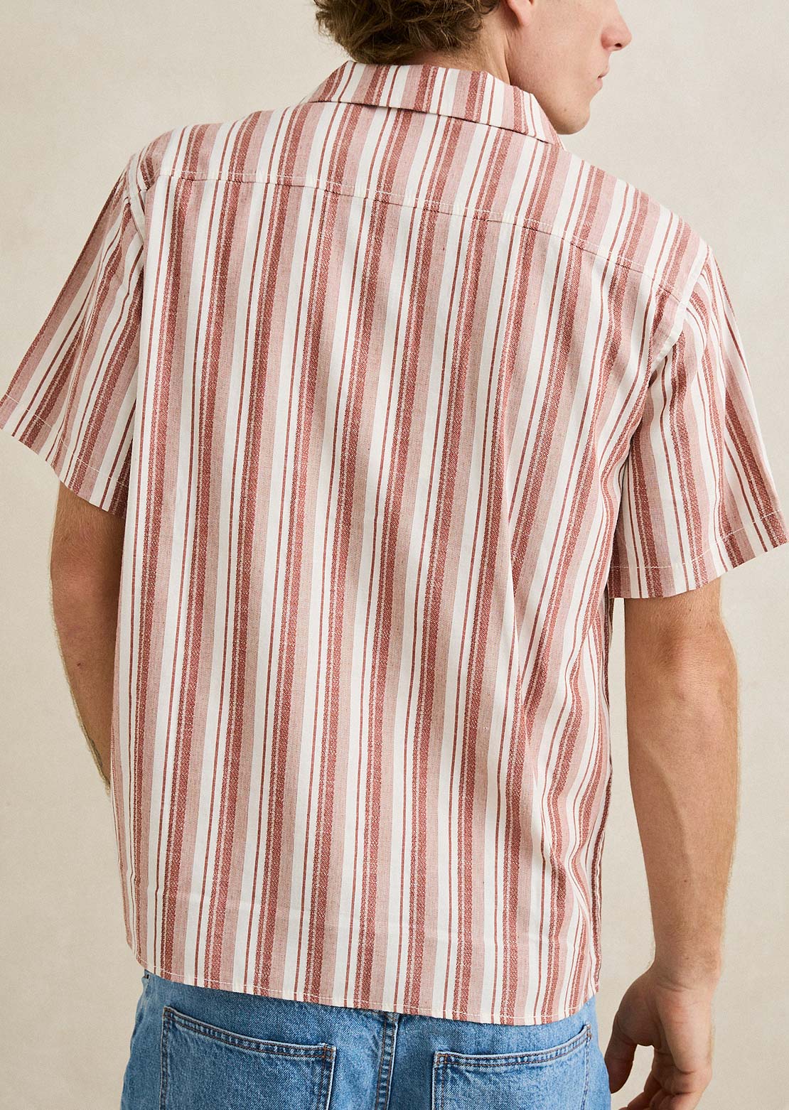 Rhythm Men's Vacation Stripe Button Up Shirt Natural