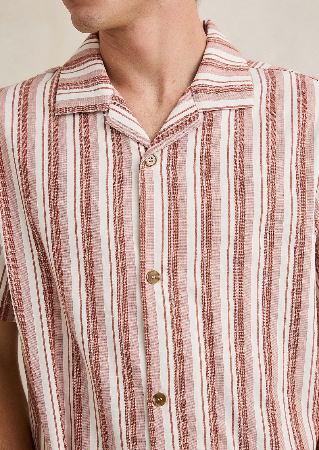Rhythm Men's Vacation Stripe Button Up Shirt Natural