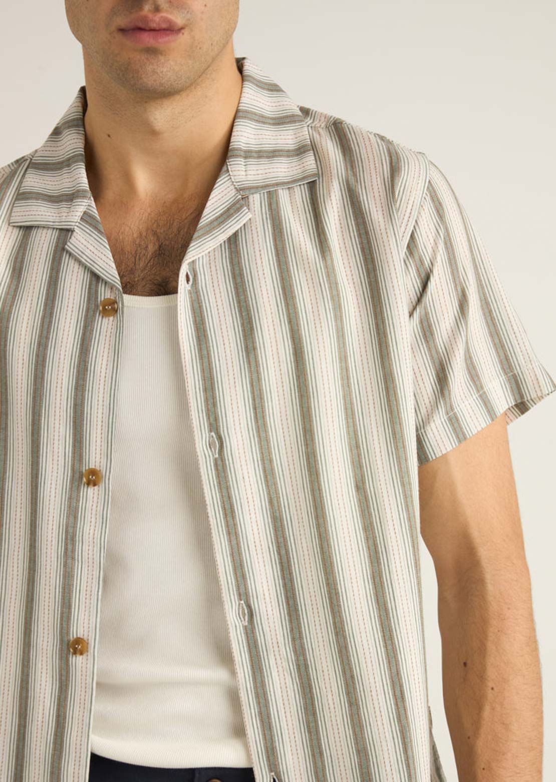 Rhythm Men's Vacation Stripe Button Up Shirt Fern