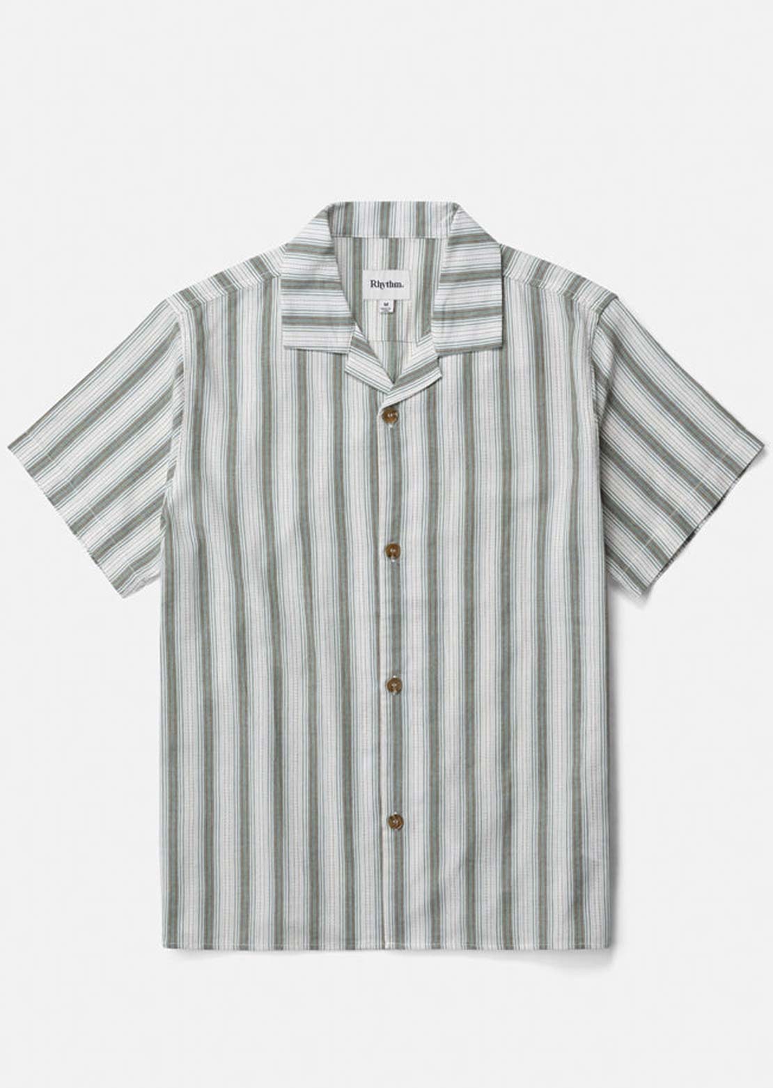 Rhythm Men's Vacation Stripe Button Up Shirt Fern