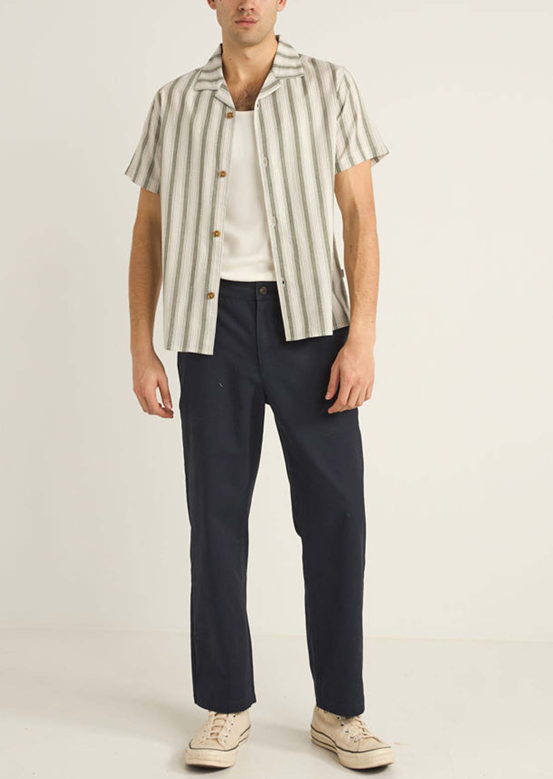 Rhythm Men's Vacation Stripe Button Up Shirt Fern