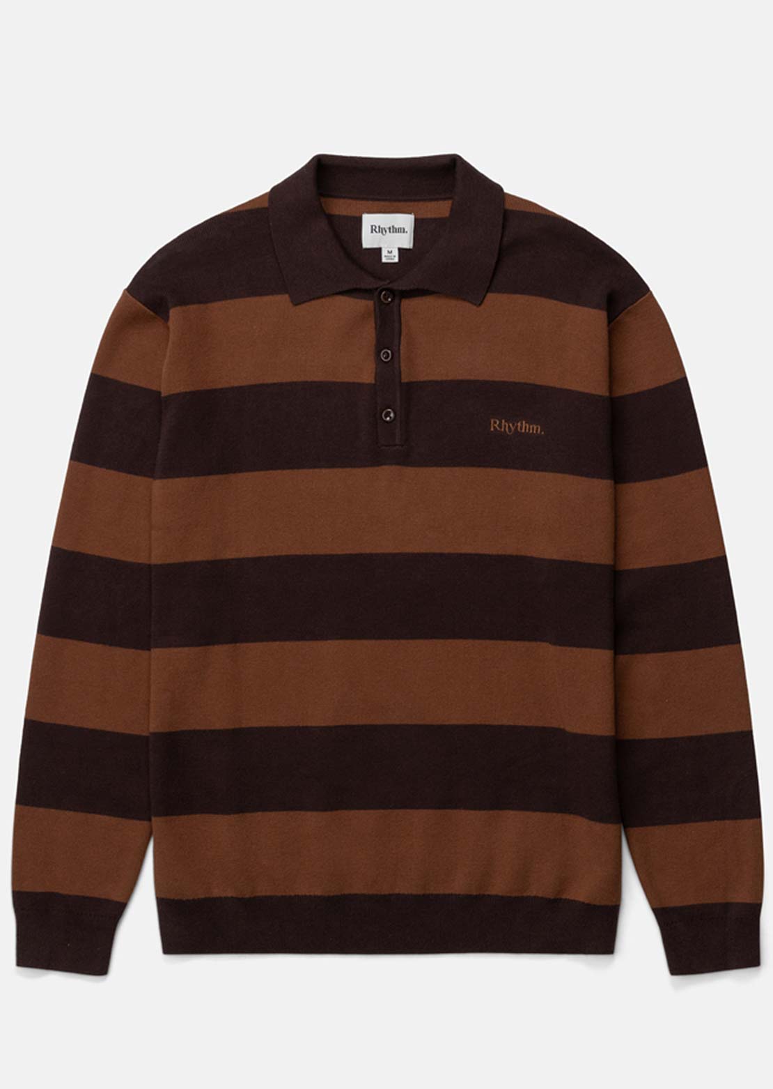 Rhythm Men's Ventura Stripe Knit Long Sleeve Polo Cafe