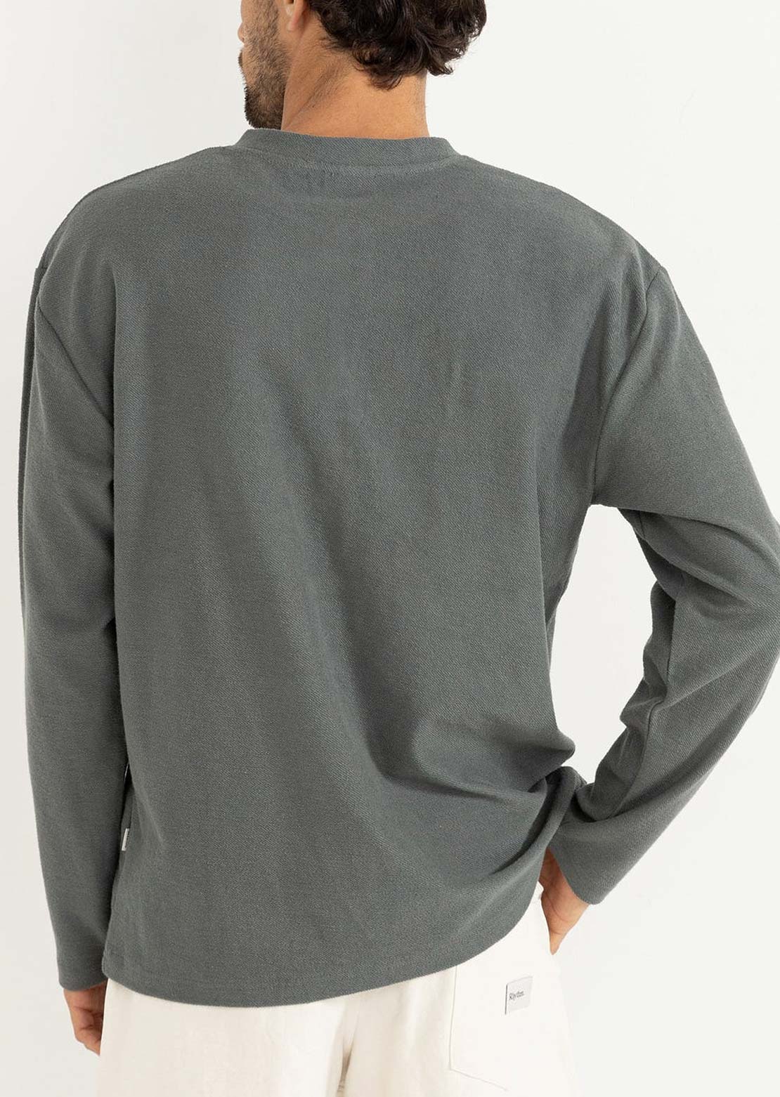 Rhythm Men's Vintage Terry Henley Long Sleeve Silver Pine