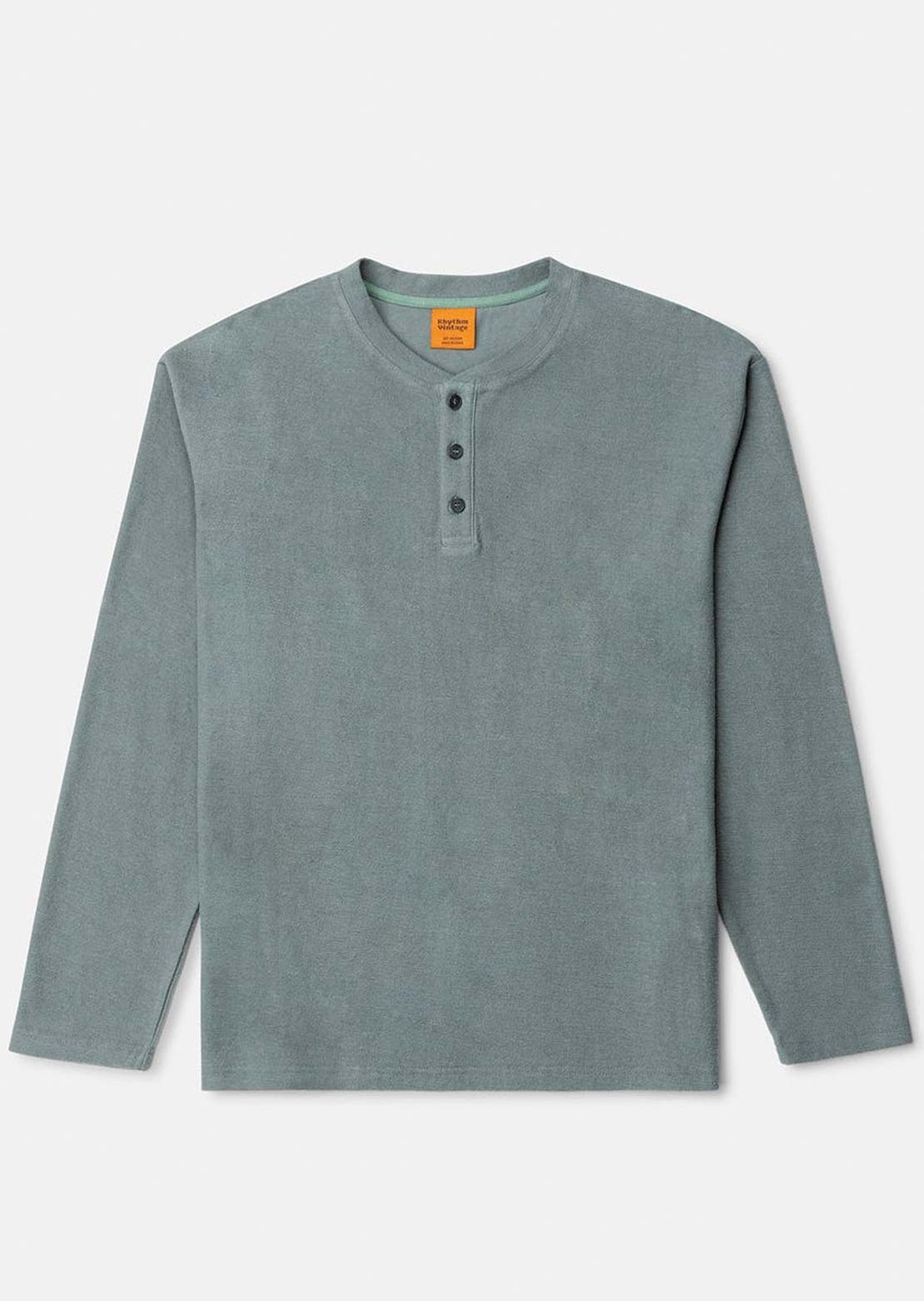 Rhythm Men's Vintage Terry Henley Long Sleeve Silver Pine