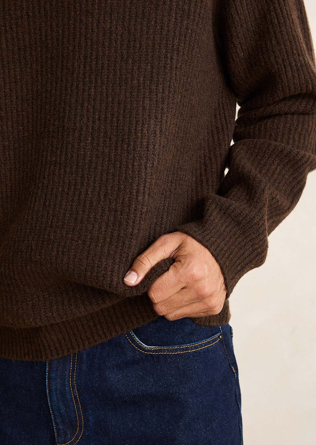 Rhythm Men's Vintage Waffle Knit Sweater Chocolate