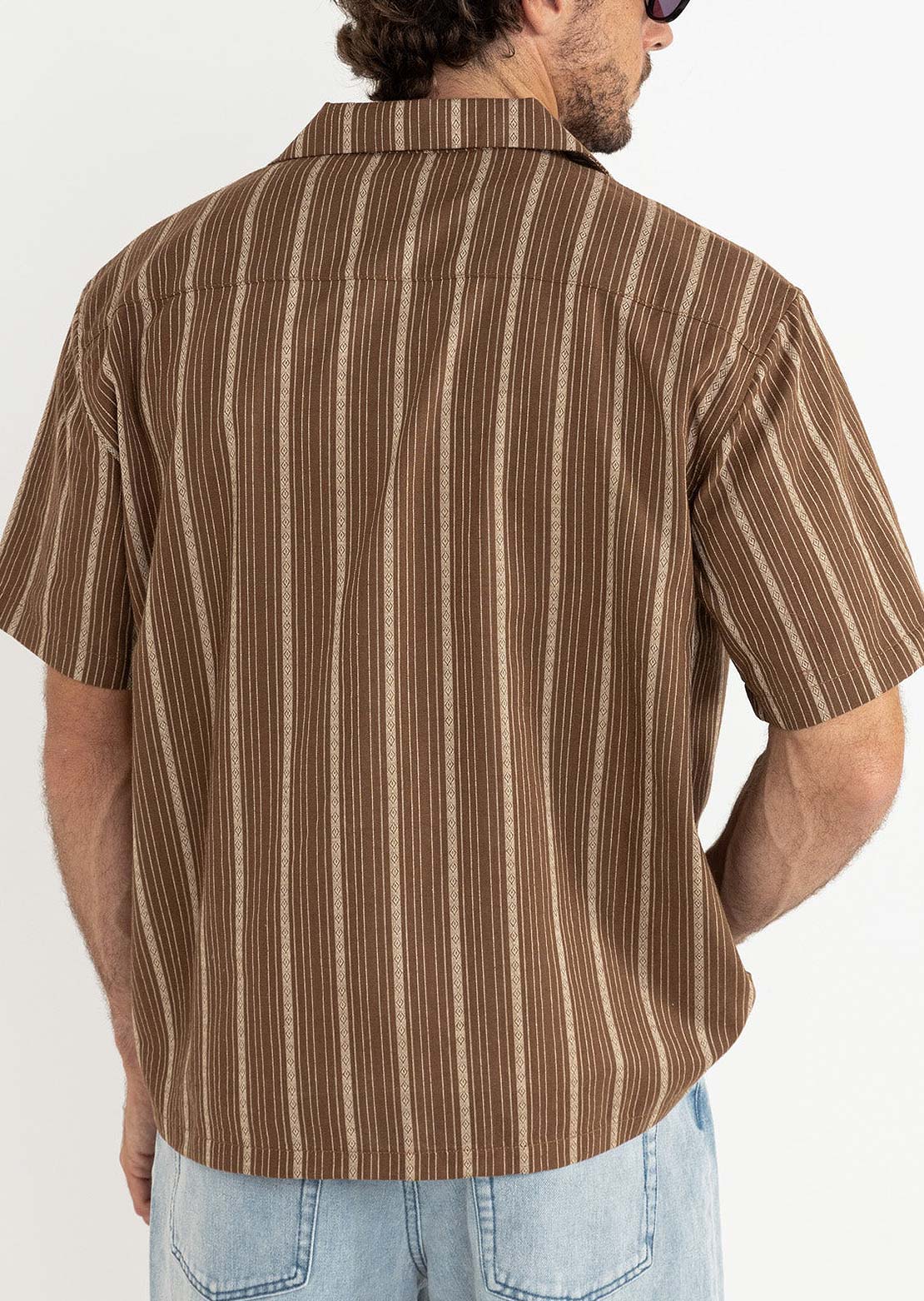 Rhythm Men's West Winds Stripe Button Up Shirt Brown