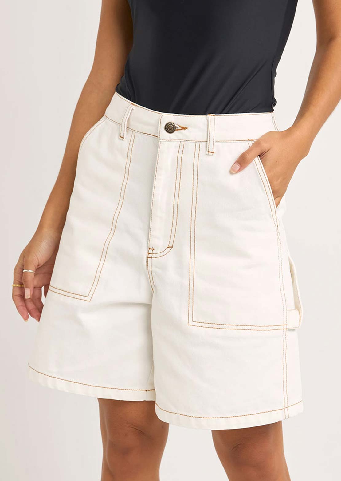 Rhythm Women's Camilla Carpenter Shorts Ivory