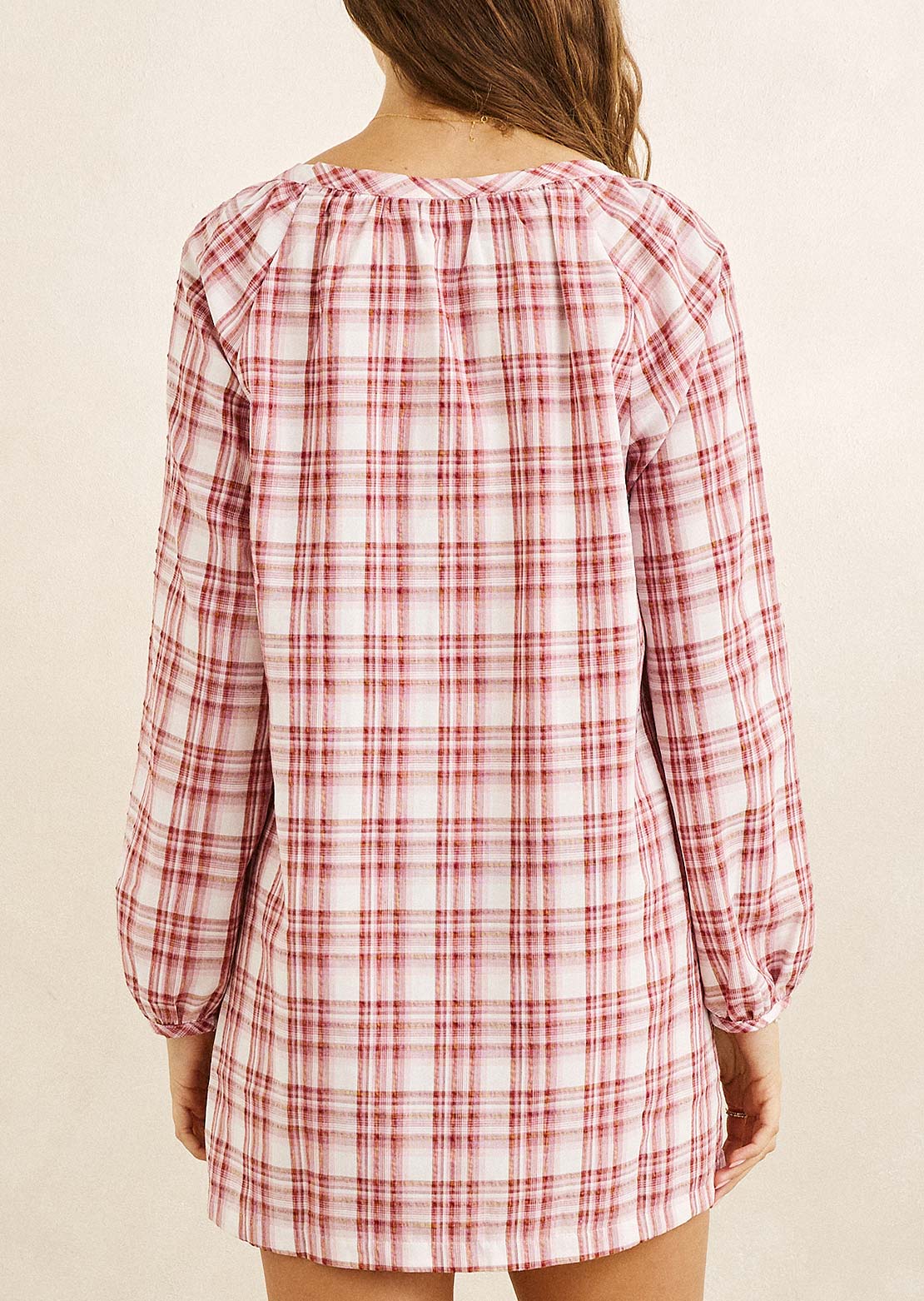 Rhythm Women's Chelsea Check Long Sleeve Mini Dress Plum