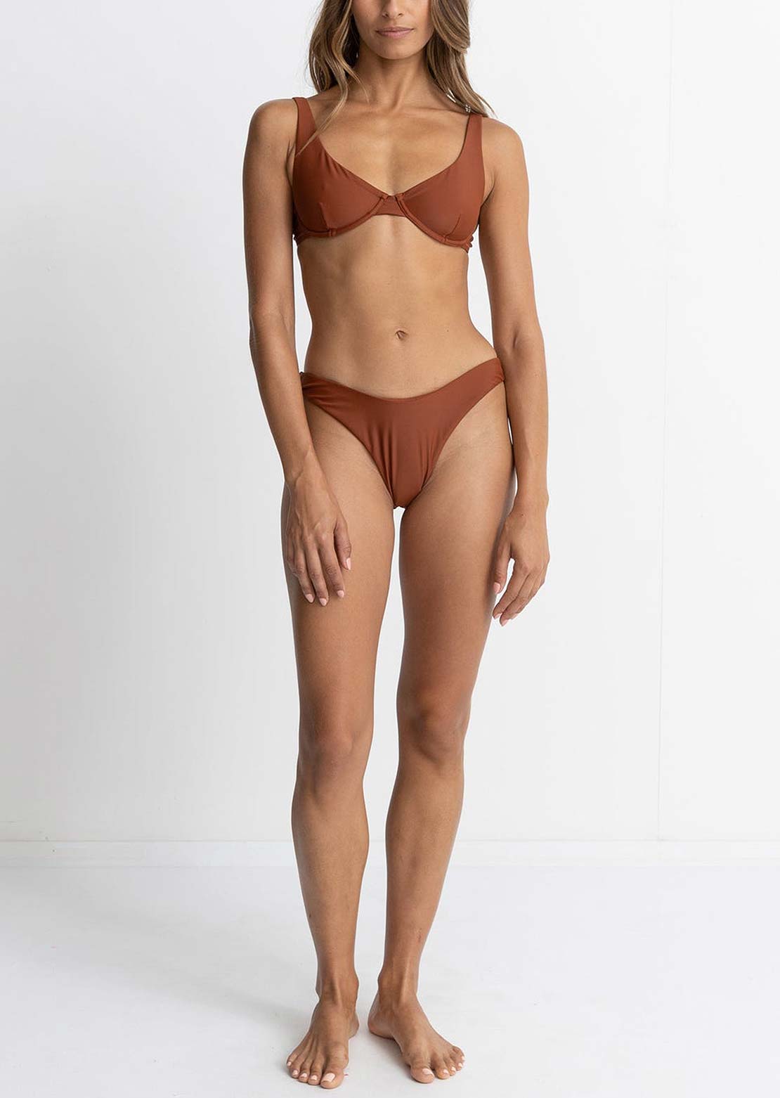 Rhythm Women's Classic Hi Cut Bikini Bottom Rust