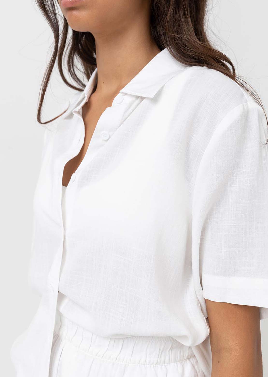 Rhythm Women's Classic Lounge Button Up Shirt White