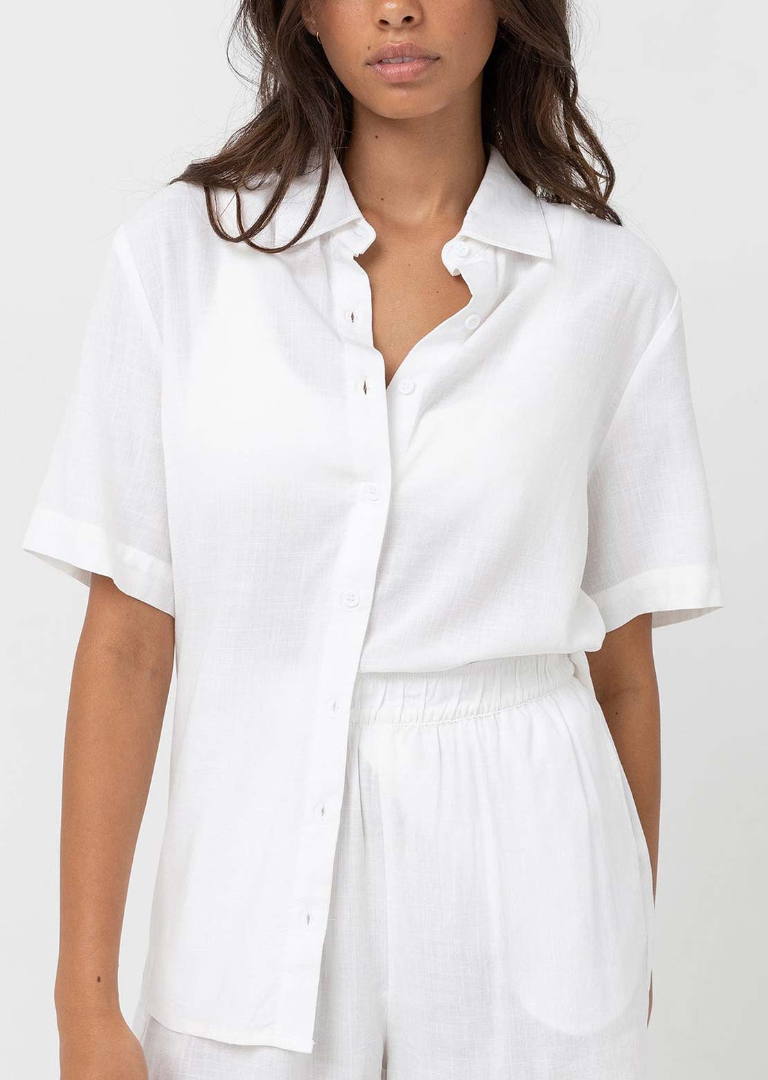 Rhythm Women's Classic Lounge Button Up Shirt White