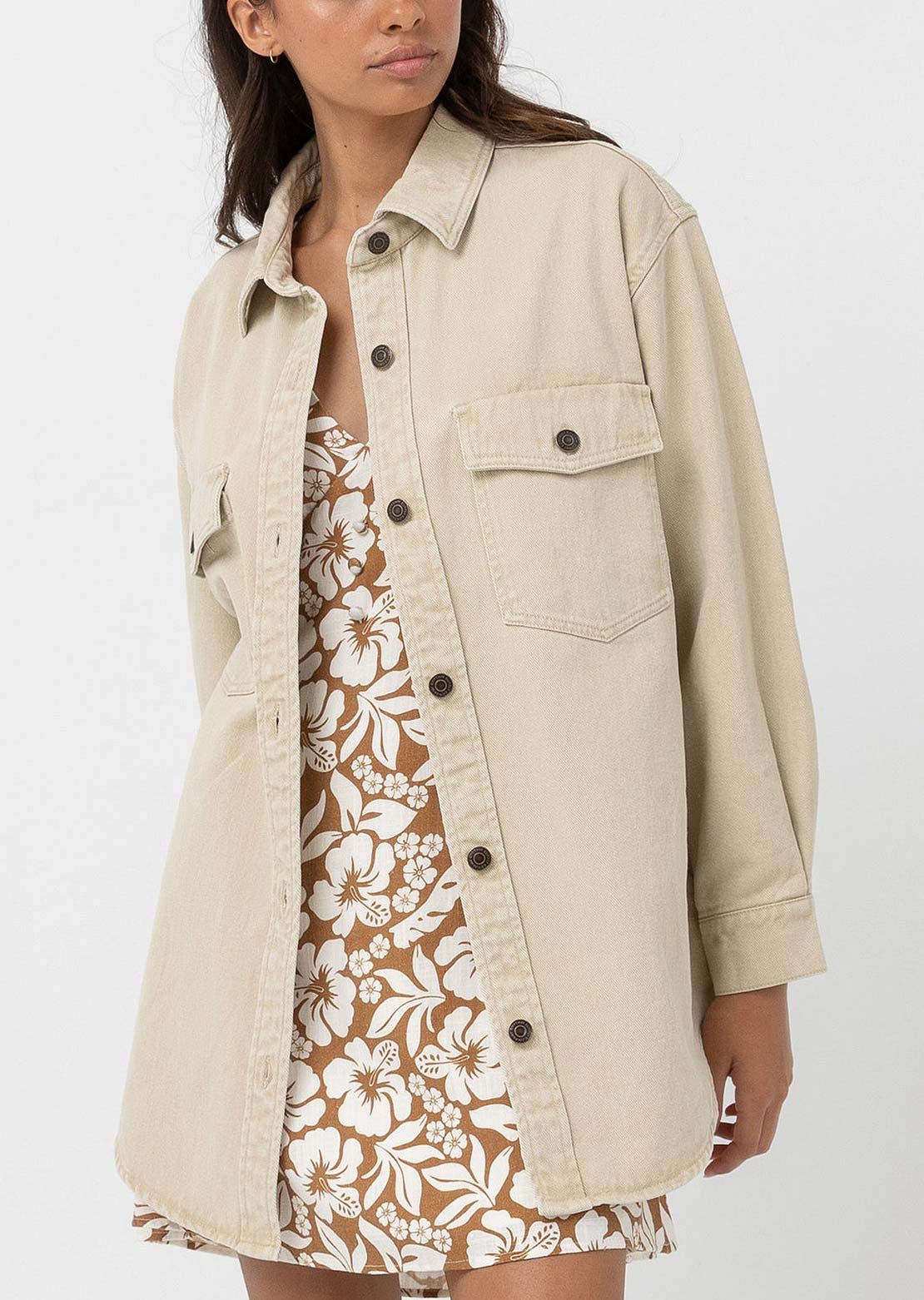 Rhythm Women's Claude Drill Shacket Natural