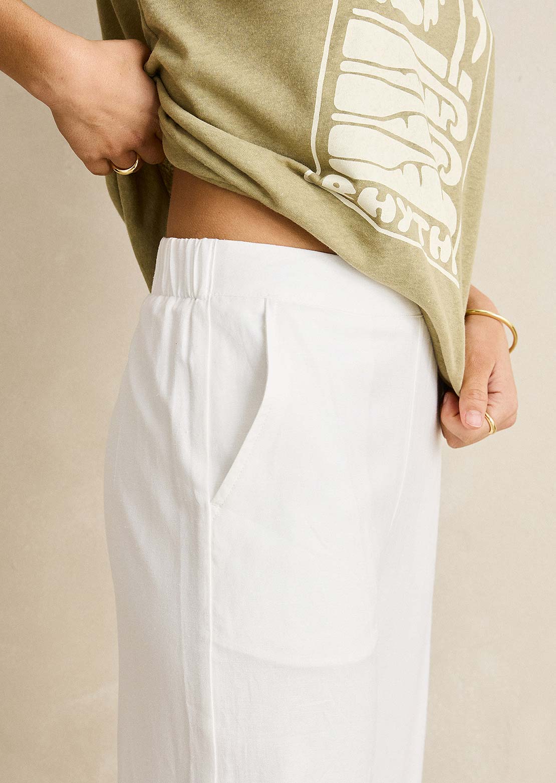 Rhythm Women's Essential Wide Leg Pants White