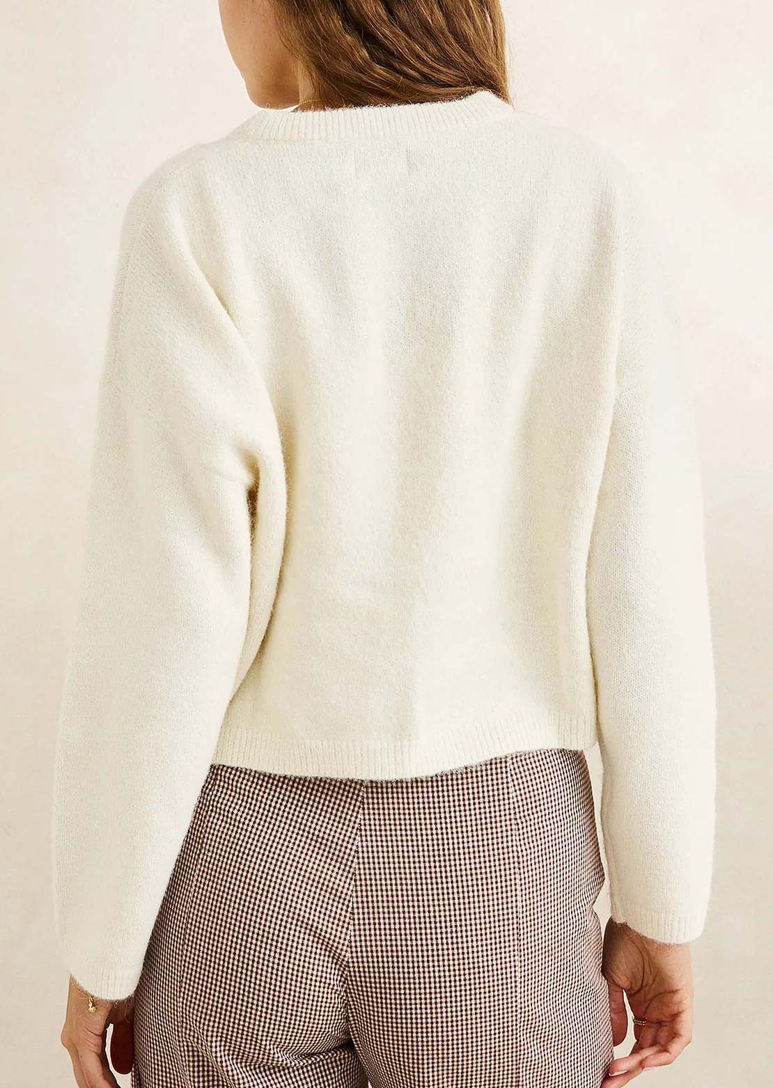 Rhythm Women's Estelle Fluffy Crew Neck Knit Sweater Cream