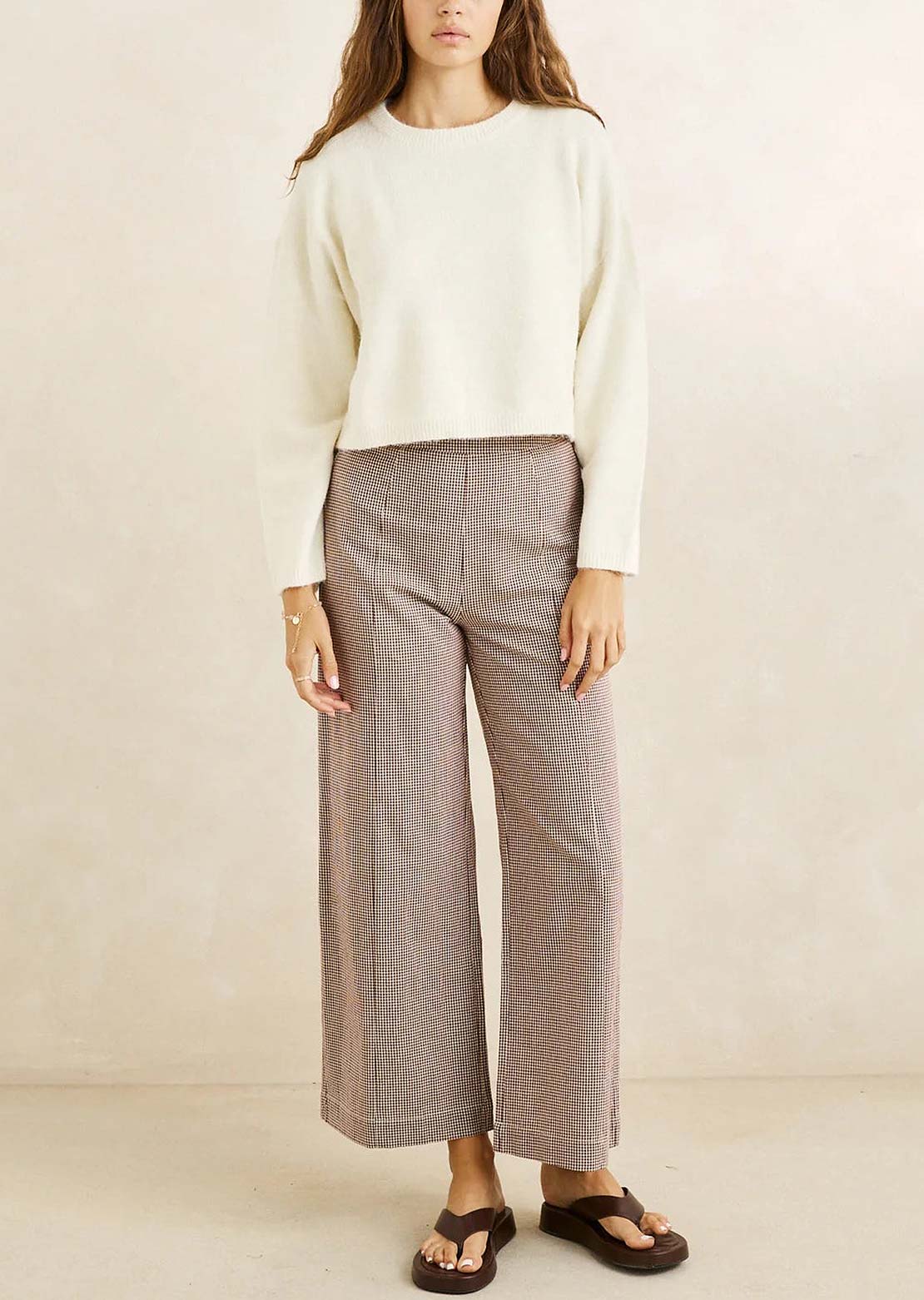 Rhythm Women's Estelle Fluffy Crew Neck Knit Sweater Cream