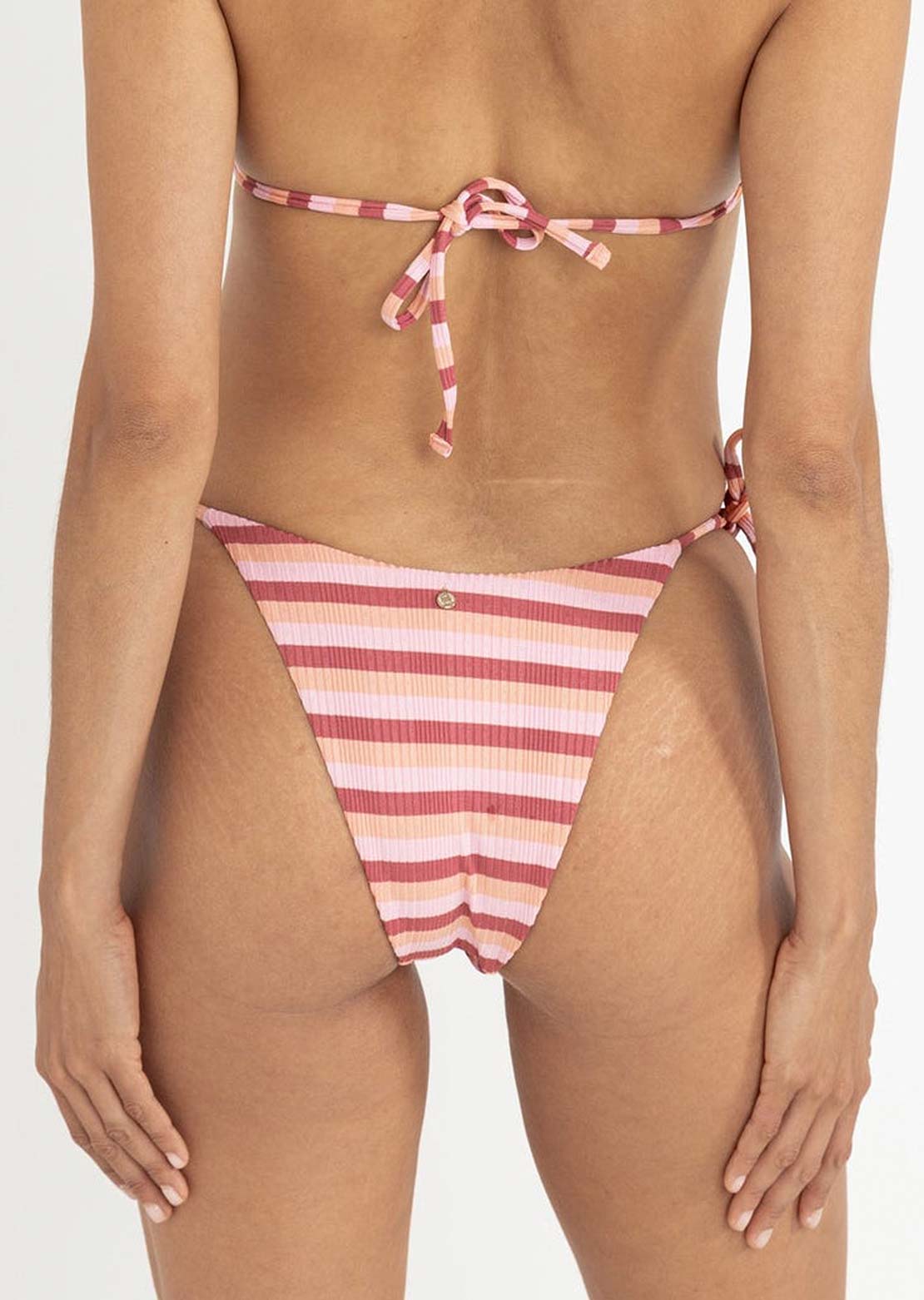 Rhythm Women's Ibiza Stripe Rib Tie Side Hi Cut Bikini Bottom Pink