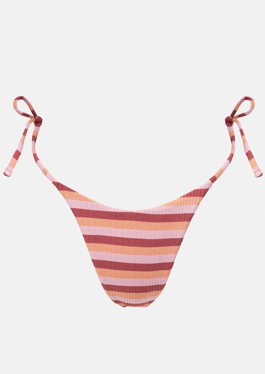 Rhythm Women's Ibiza Stripe Rib Tie Side Hi Cut Bikini Bottom Pink