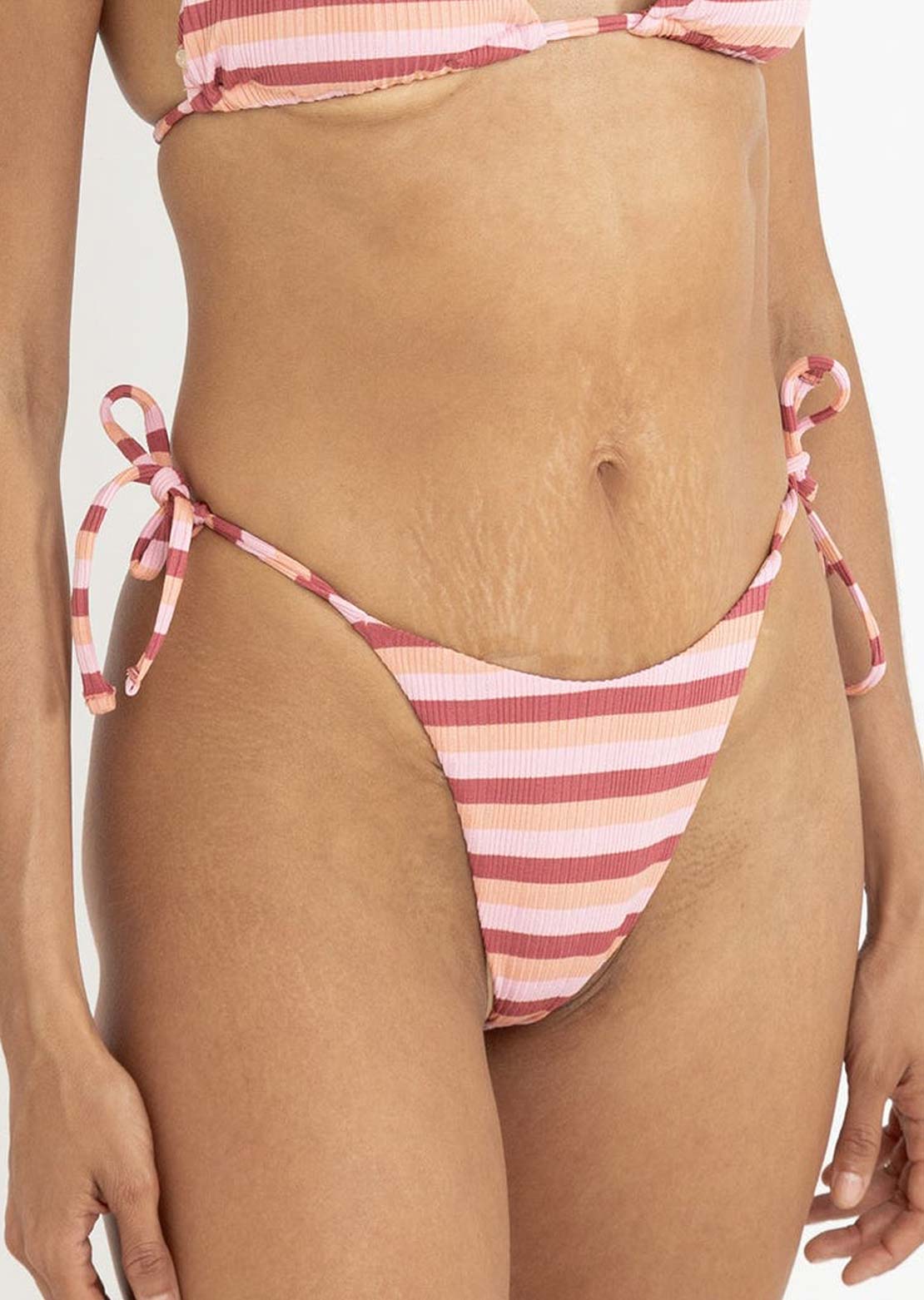 Rhythm Women's Ibiza Stripe Rib Tie Side Hi Cut Bikini Bottom Pink