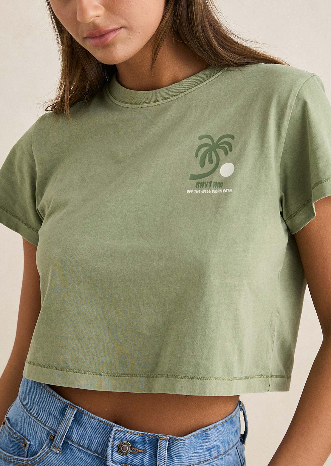 Rhythm Women's Island Crop Crew T-Shirt Palm