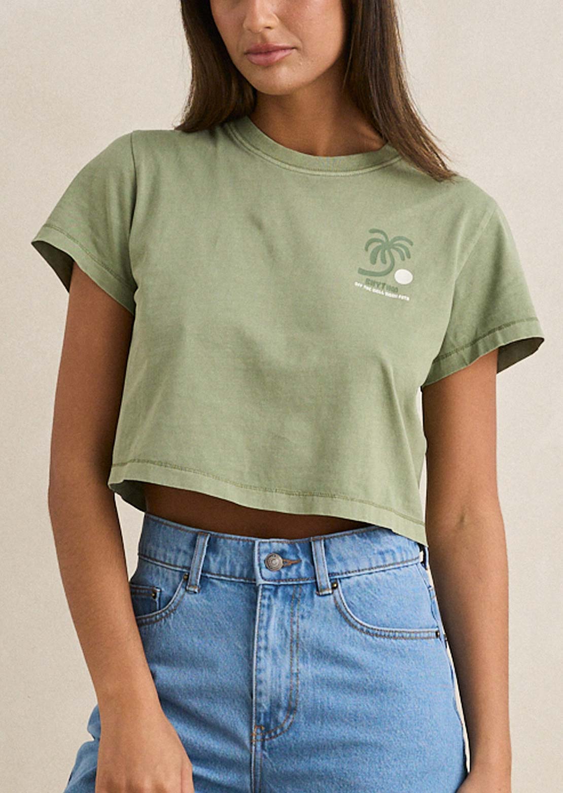 Rhythm Women's Island Crop Crew T-Shirt Palm