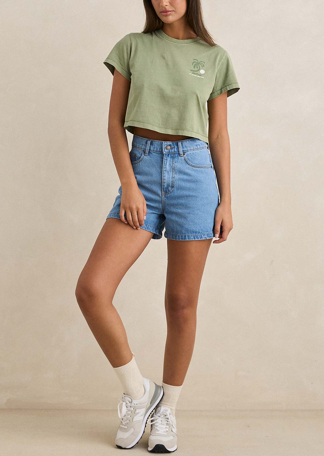 Rhythm Women's Island Crop Crew T-Shirt Palm