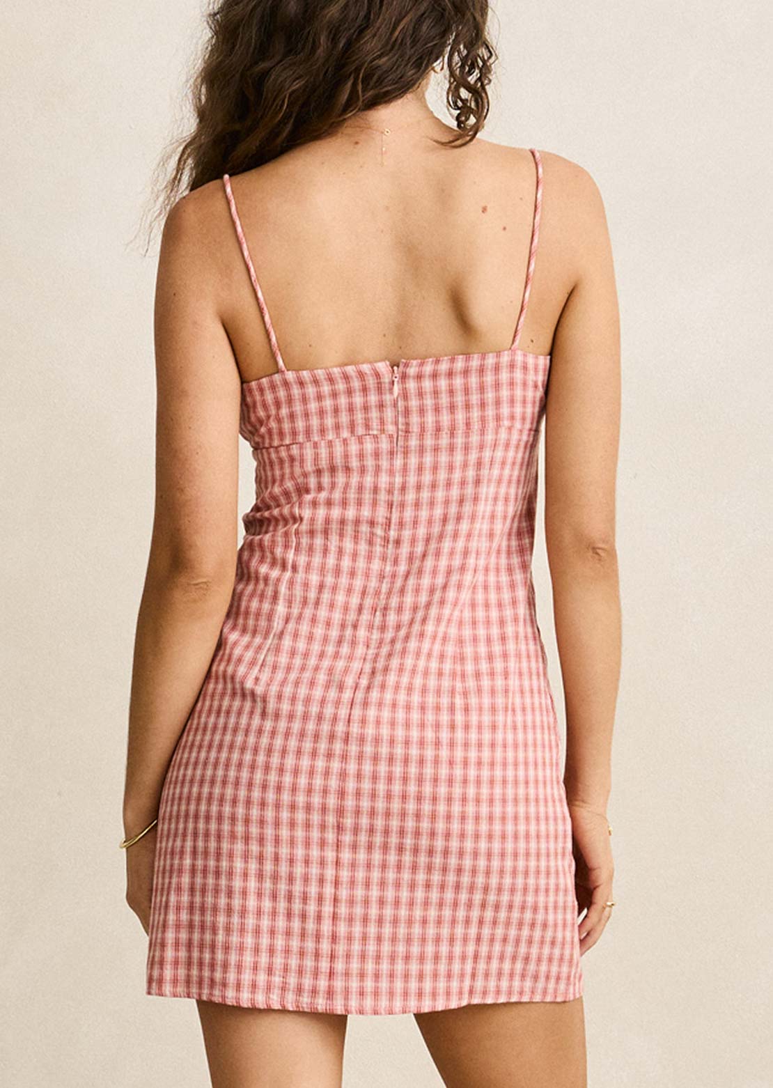 Rhythm Women's Kirra Check Gathered Mini Dress Pink