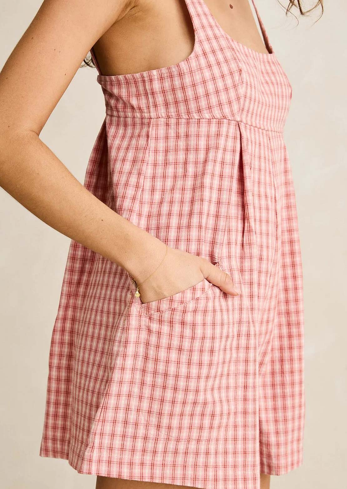 Rhythm Women's Kirra Check Romper Pink