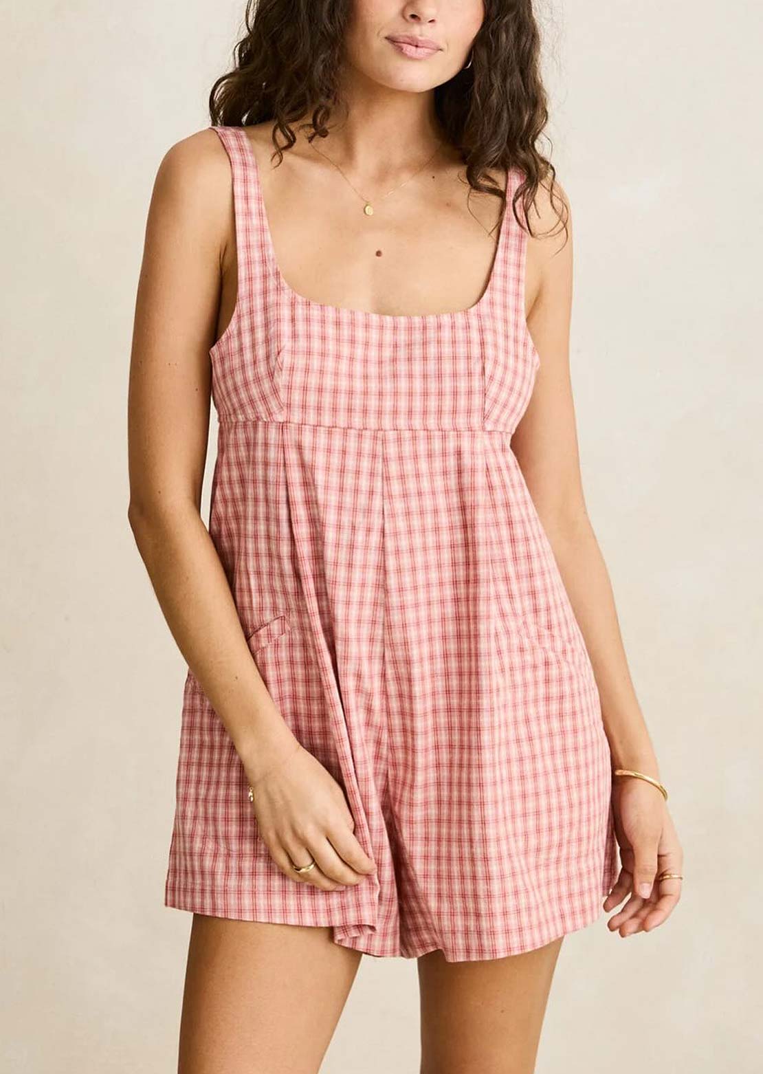 Rhythm Women's Kirra Check Romper Pink