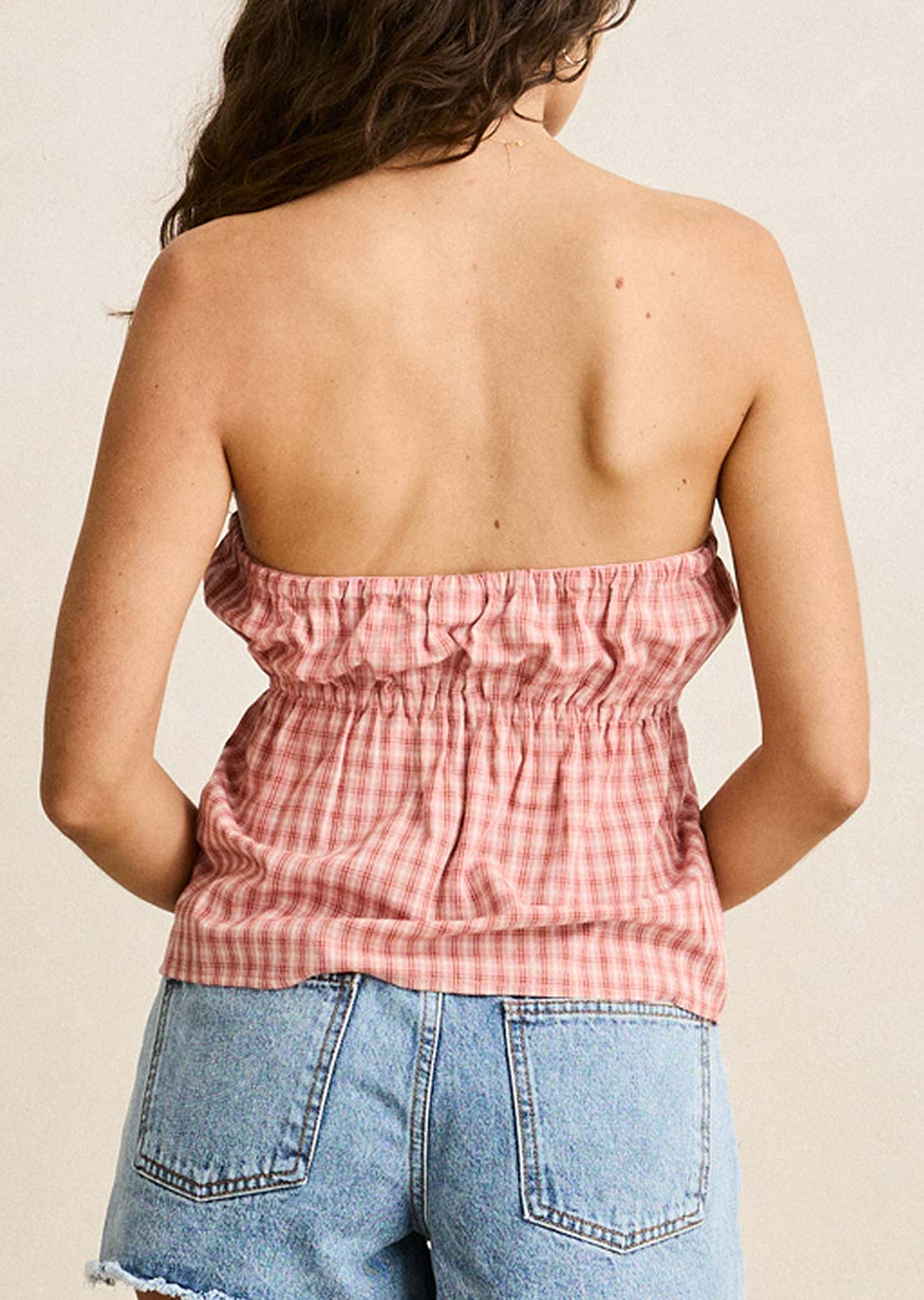 Rhythm Women's Kirra Check Strapless Top Pink
