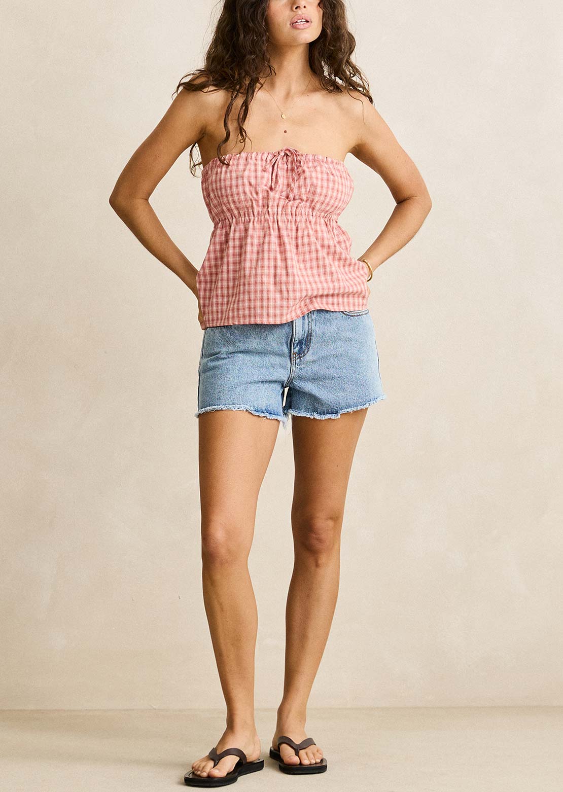 Rhythm Women's Kirra Check Strapless Top Pink