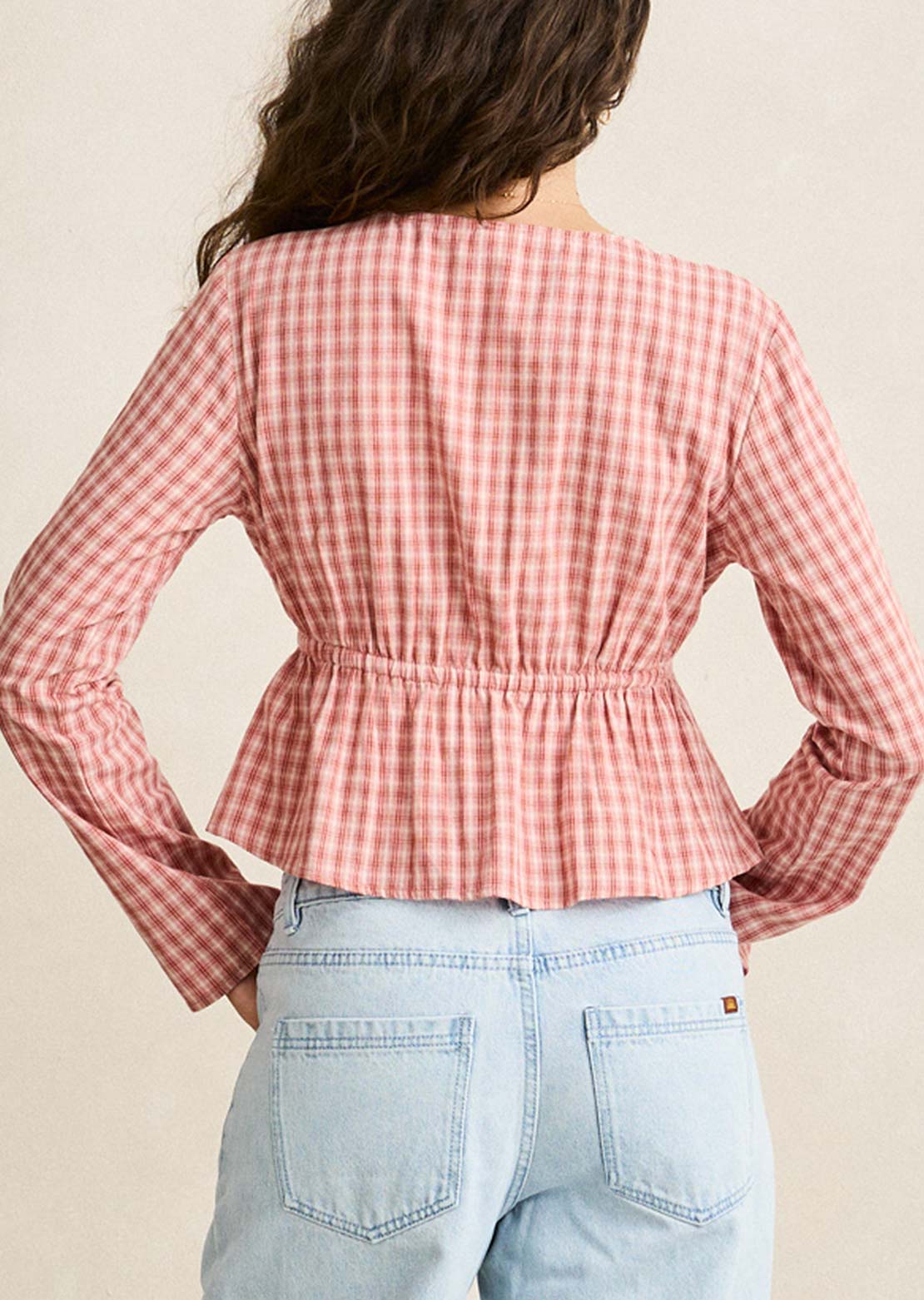 Rhythm Women's Kirra Check Tie Front Long Sleeve Top Pink