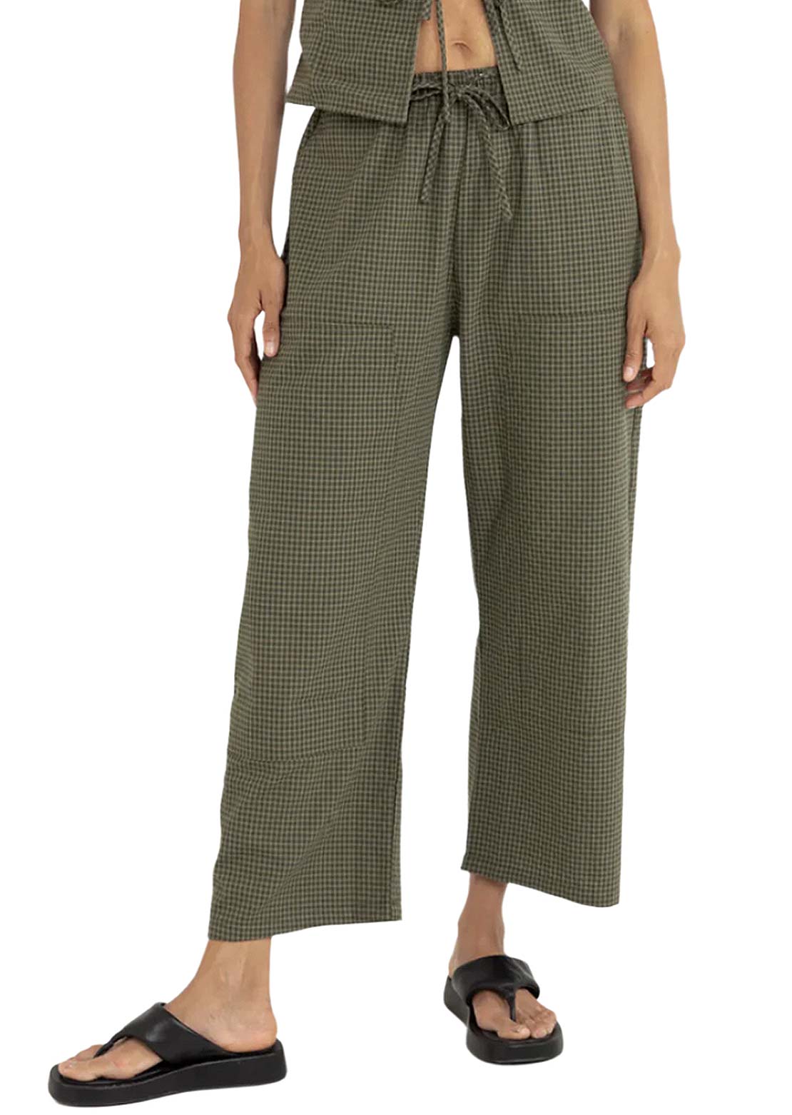 Rhythm Women's Louise Check Drawstring Pants Olive