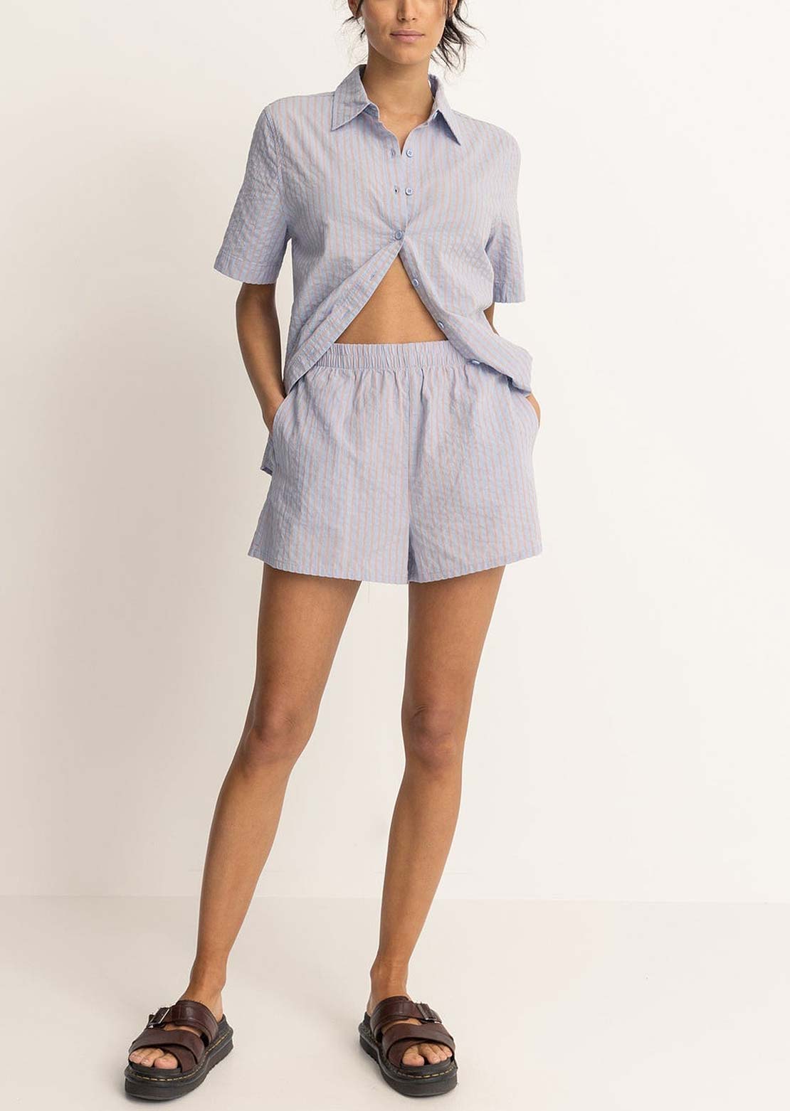 Rhythm Women's Paradiso Button Up Shirt Soft Blue