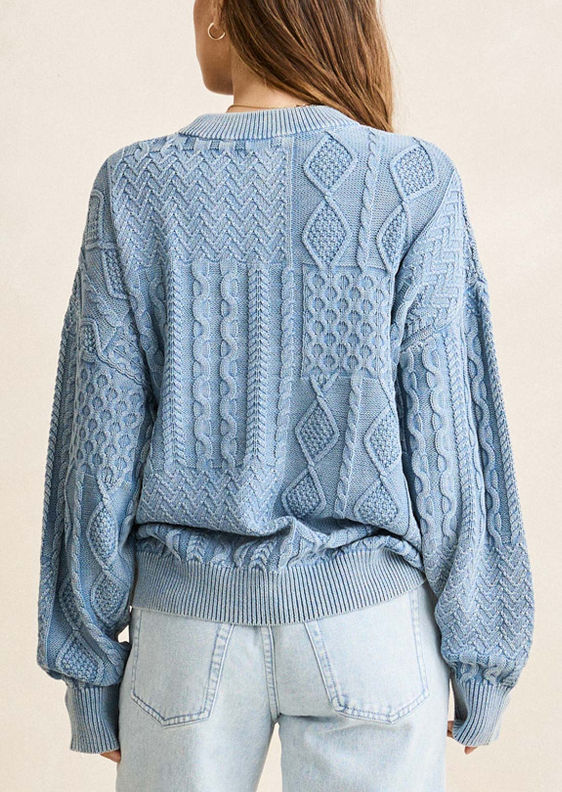 Rhythm Women's Patchwork Salt Wash Sweater Washed Blue