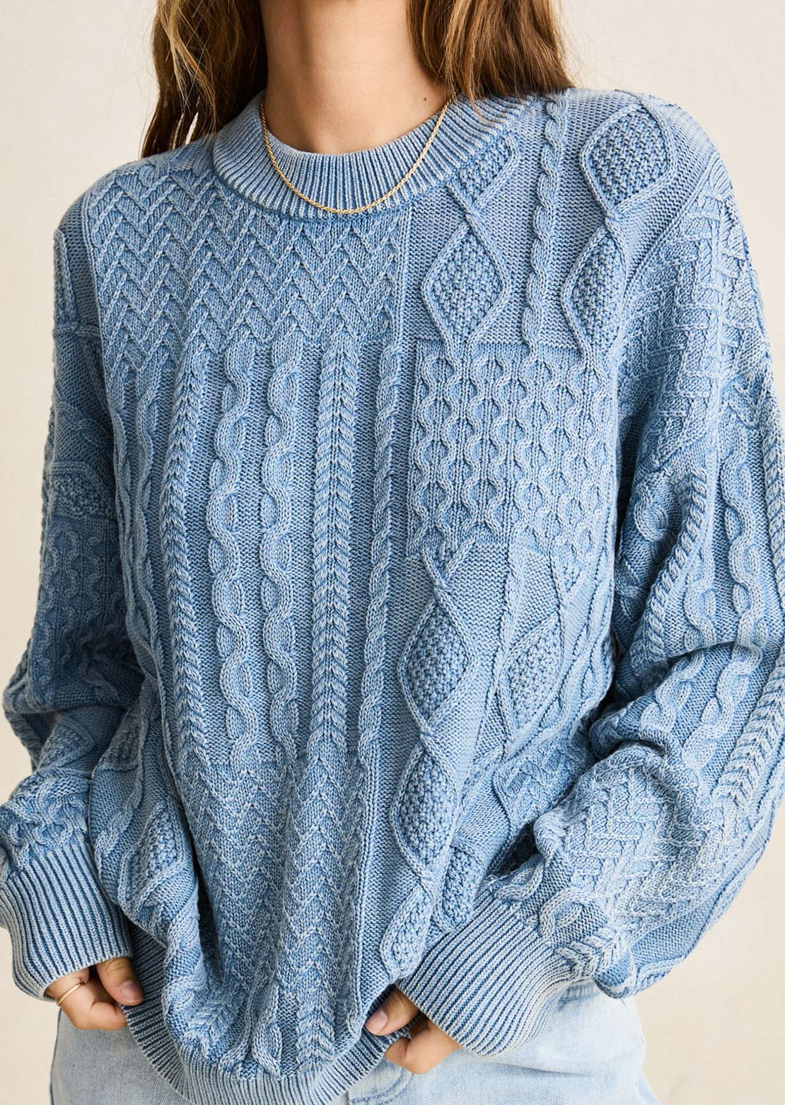 Rhythm Women's Patchwork Salt Wash Sweater Washed Blue