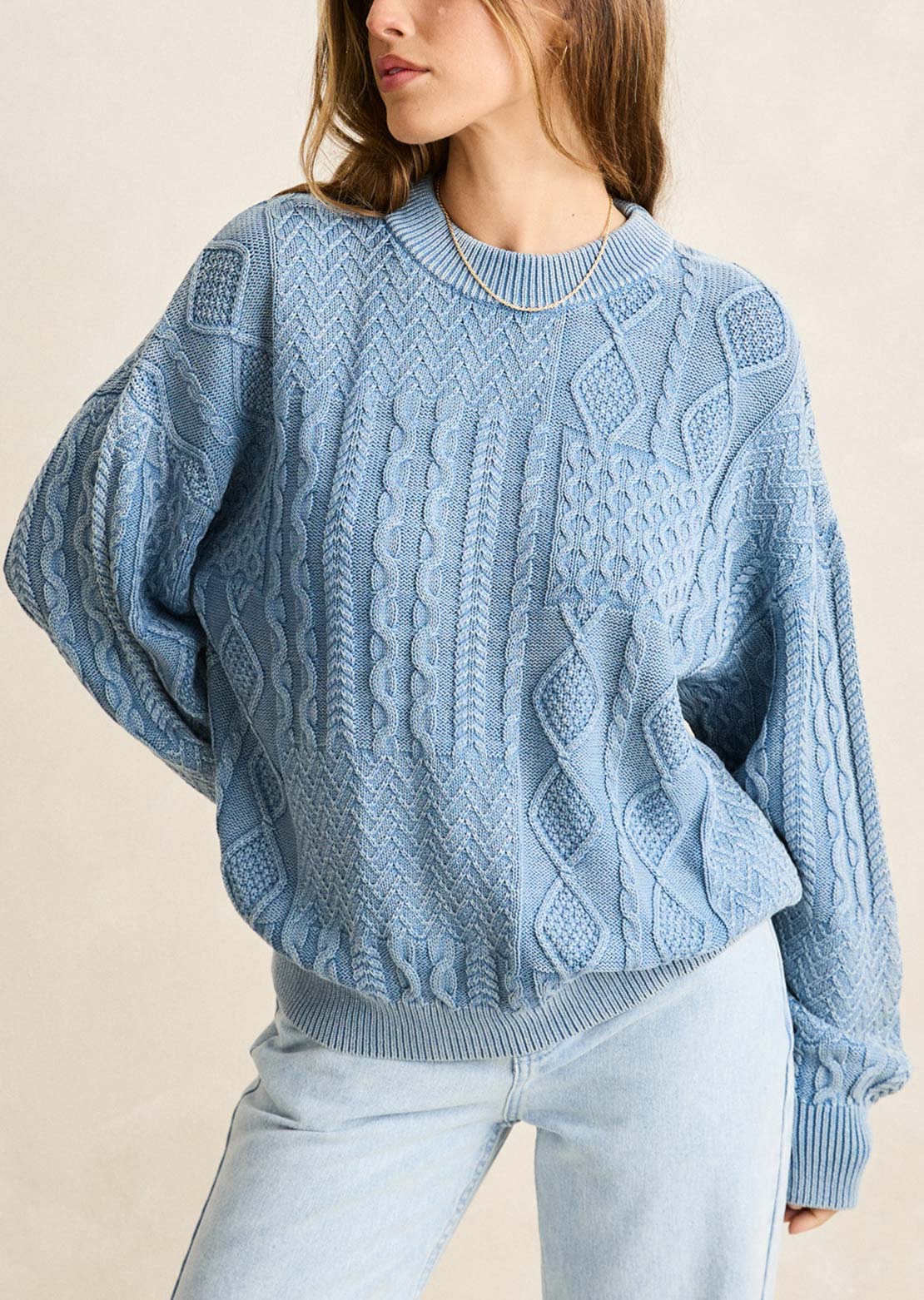 Rhythm Women's Patchwork Salt Wash Sweater Washed Blue