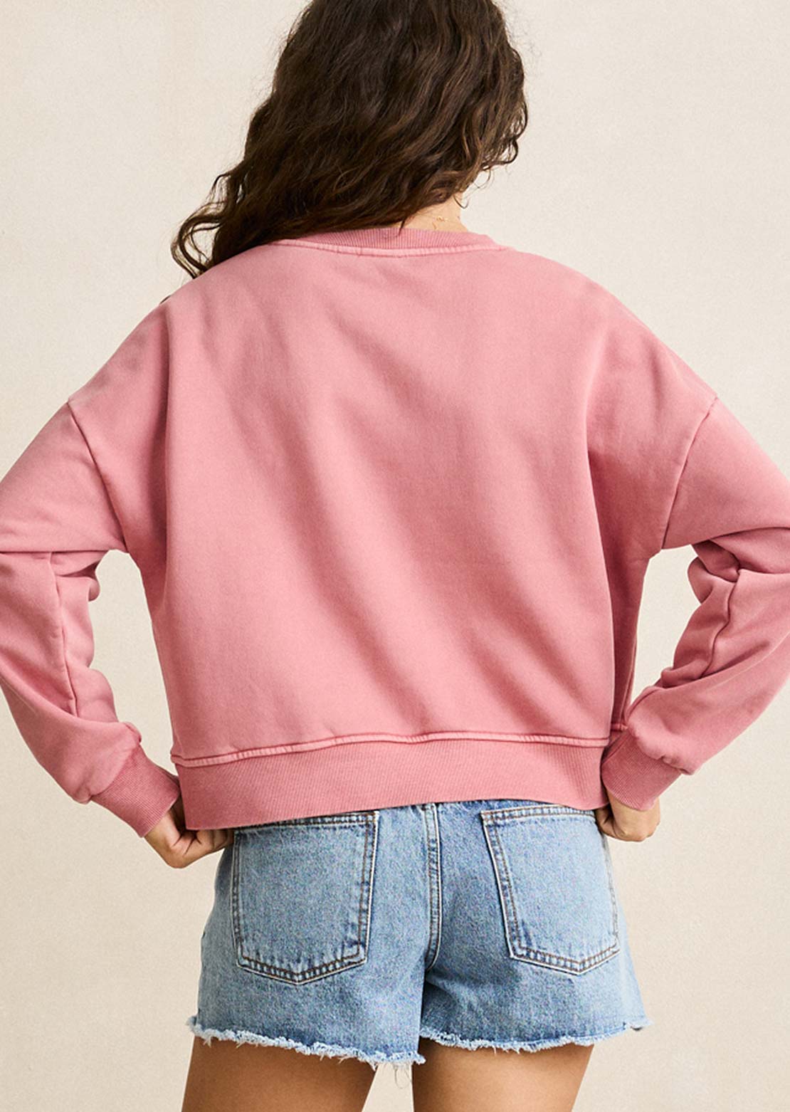 Rhythm Women's Sun and Palm Slouchy Crew Neck Fleece Dusty Plum
