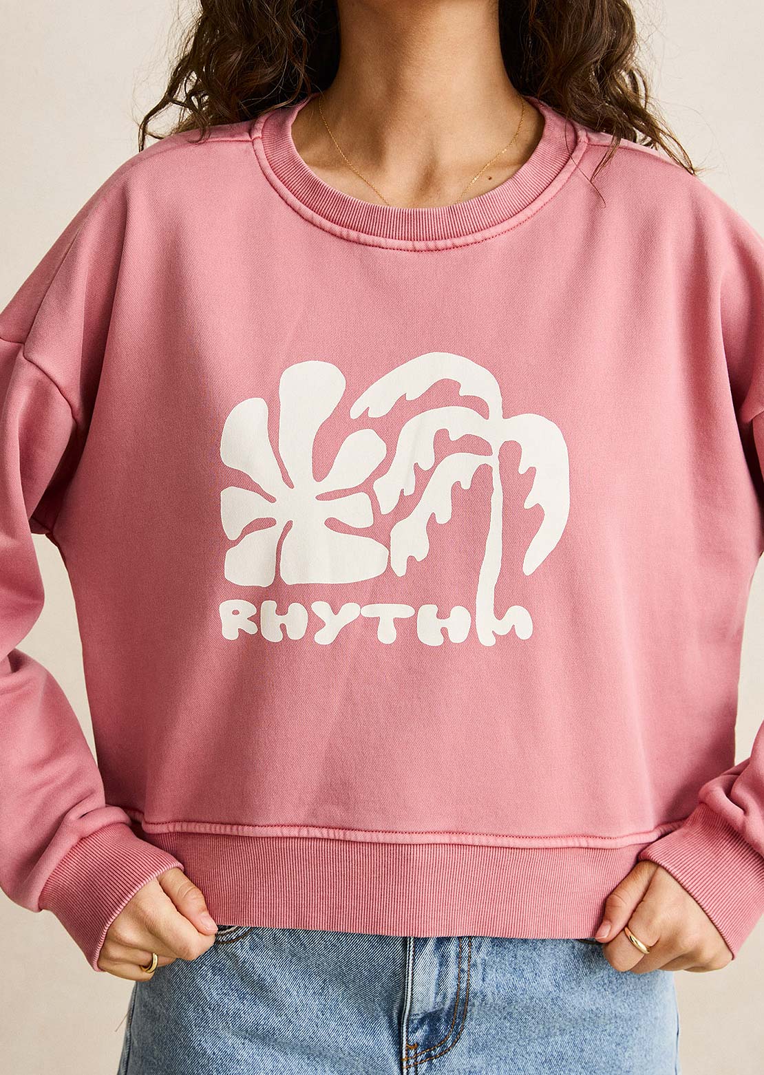 Rhythm Women's Sun and Palm Slouchy Crew Neck Fleece Dusty Plum