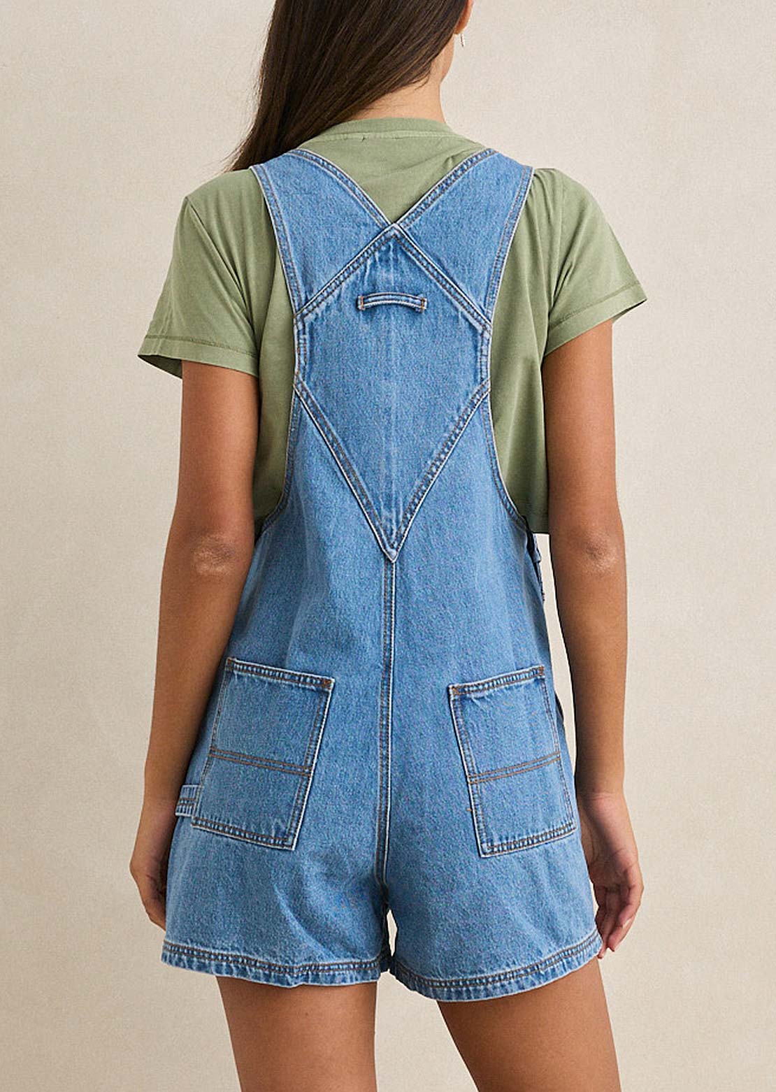 Rhythm Women's Tide Short Overall Worn Indigo