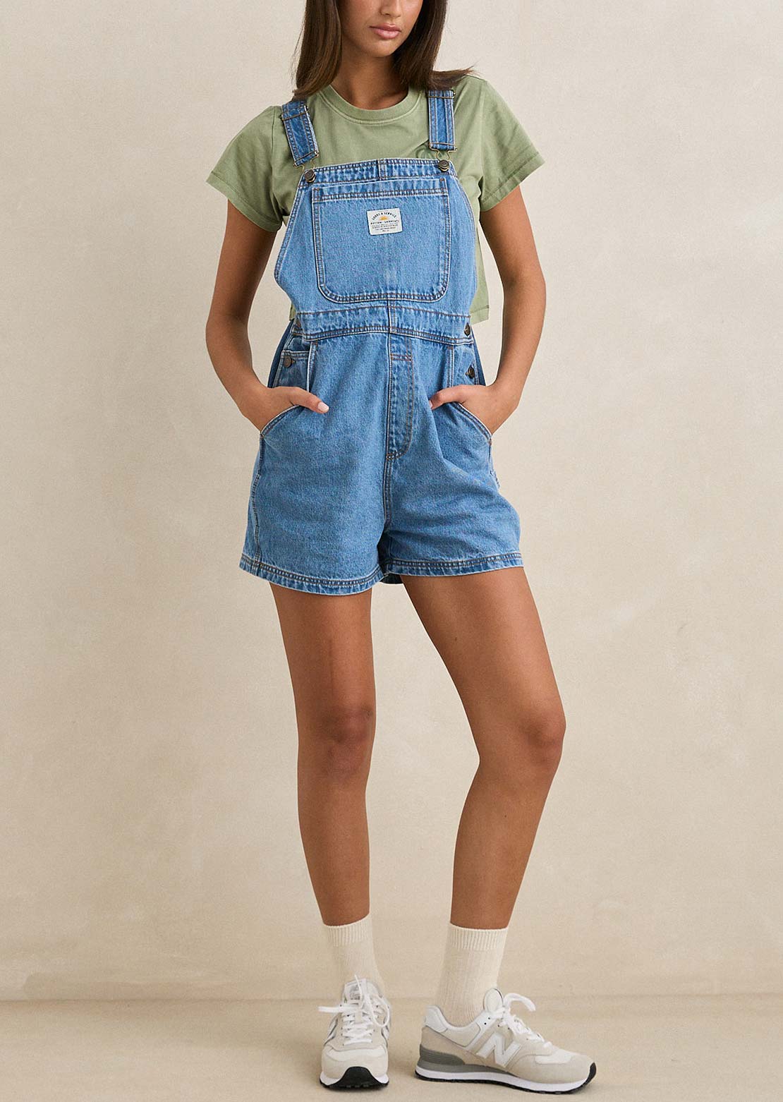 Rhythm Women's Tide Short Overall Worn Indigo