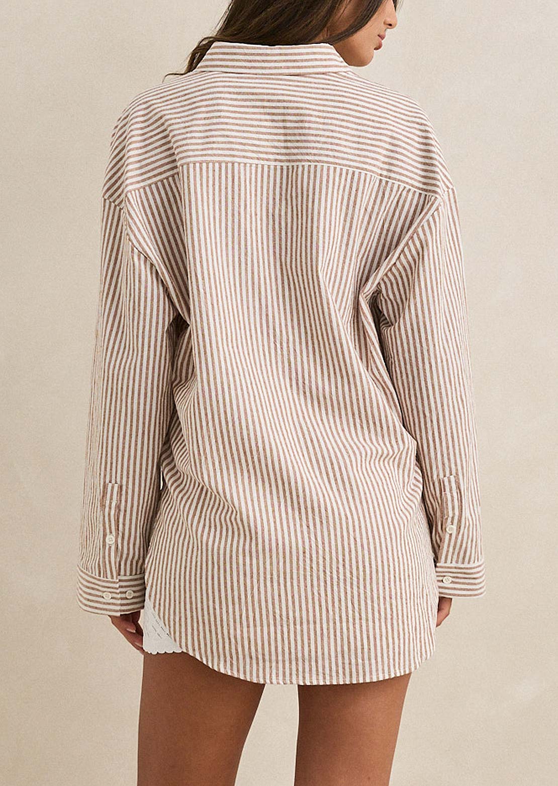 Rhythm Women's Valley Stripe Oversized Button Up Shirt Tan