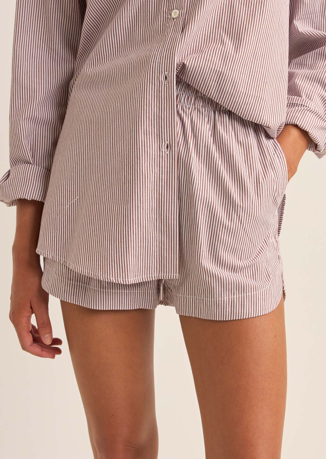 Rhythm Women's Zephyr Stripe Beach Shorts Chocolate