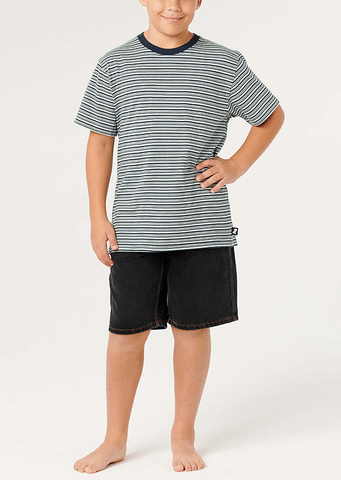 Rip Curl Junior AOTS Schuyler Stripe T-Shirt Dark Navy