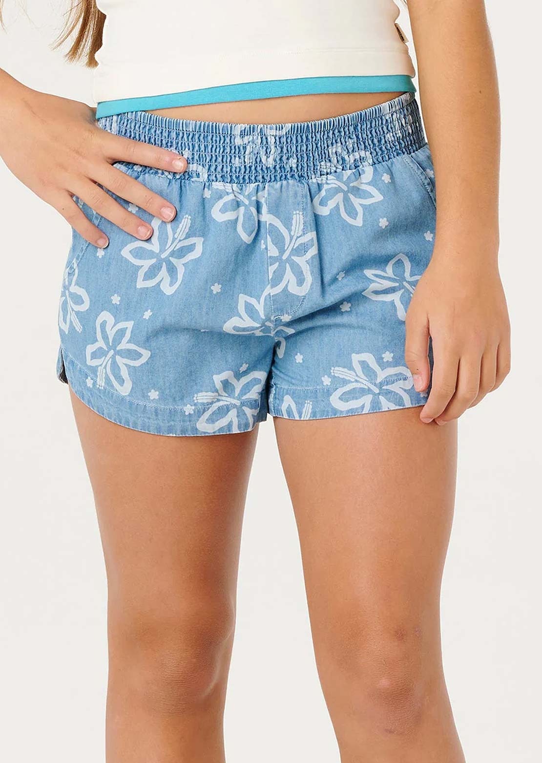 Rip Curl Junior Chambray Floral Shorts Washed Blue