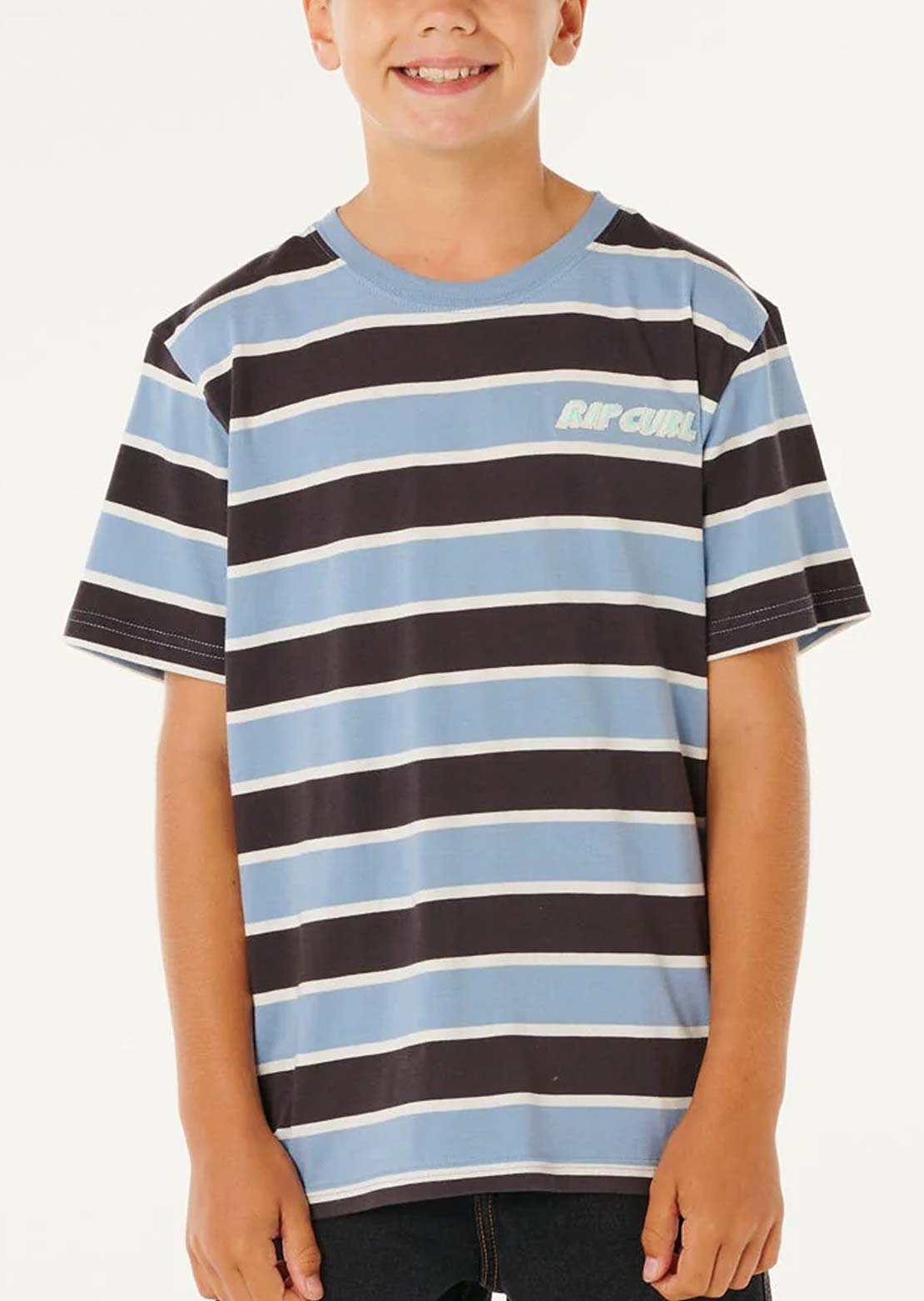 Rip Curl Junior Eternal Shred Stripe T-Shirt Faded Denim