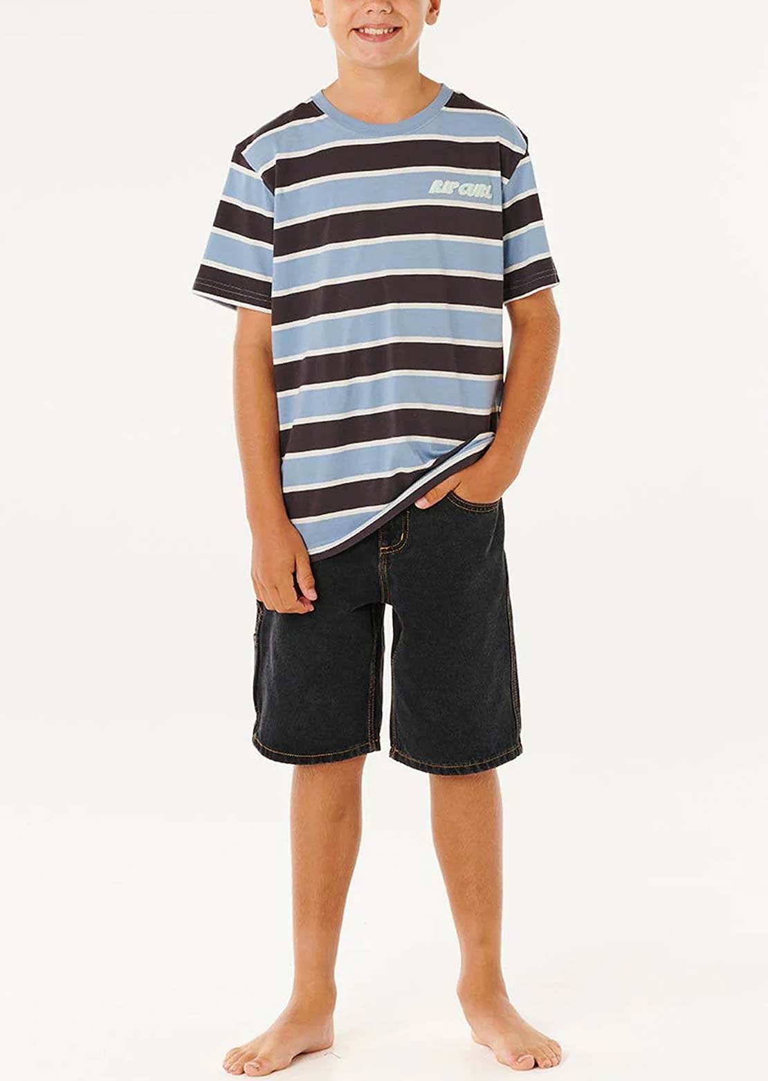 Rip Curl Junior Eternal Shred Stripe T-Shirt Faded Denim